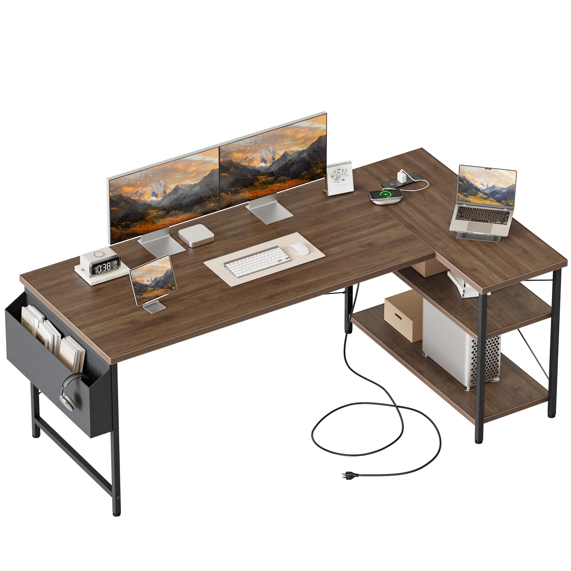 View 1 of ***MISSING PARTS*** FOR PARTS ONLY***Mericonia 55 inch L Shaped Gaming Desk, Large Corner Desk with Shelves