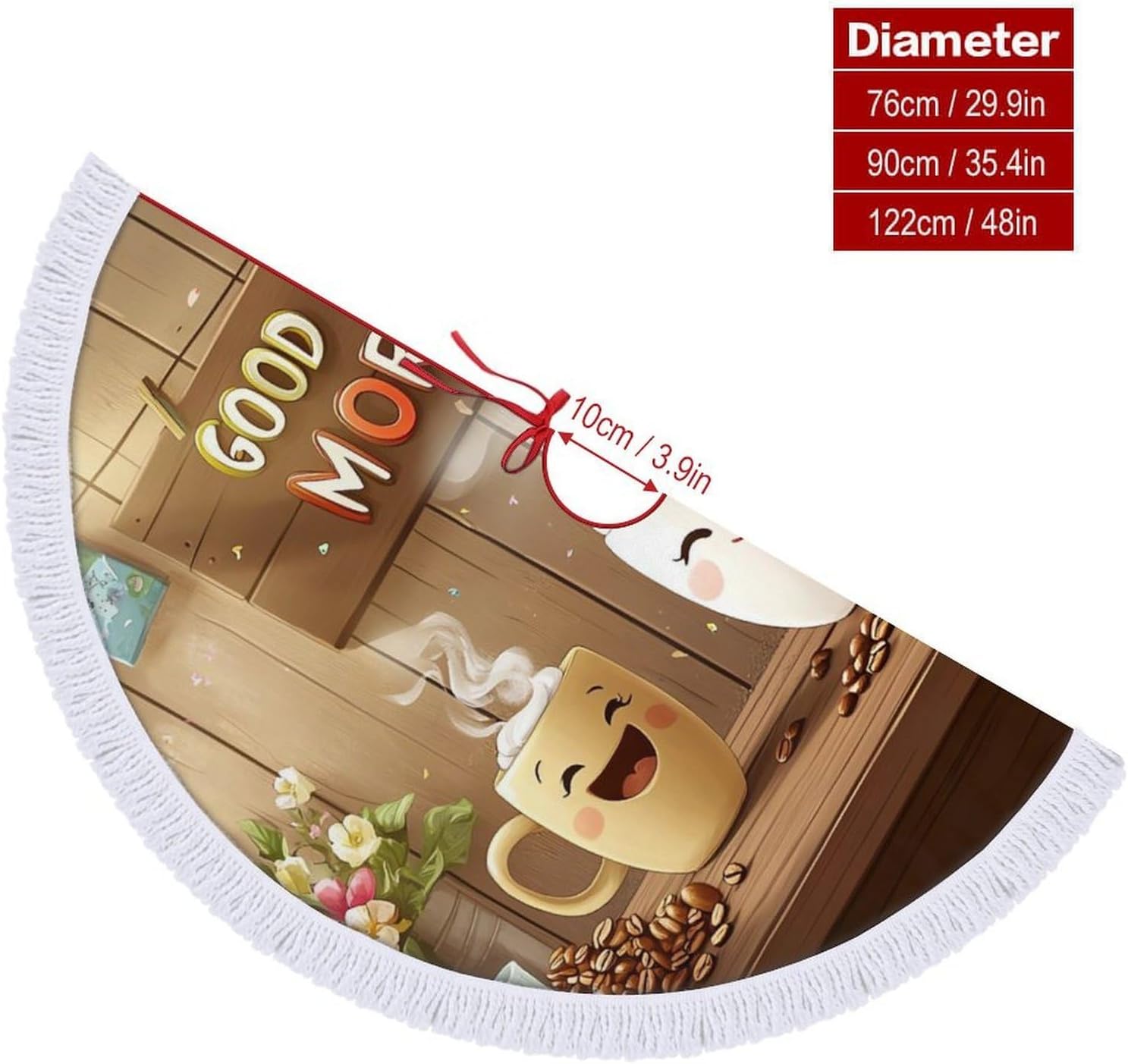 Coffee Cup Kitchen Christmas Tree Skirt Round Xmas Tree Mat Ornaments Tree Skirts with Tassels for Holiday Party