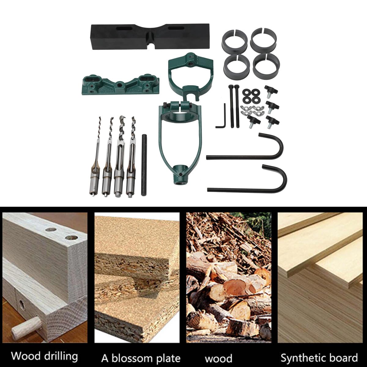 Vierkant-Stemmbohrer Lochsäge Stemmmaschine für Holz Meißel Bohrer Quadrat Löcher Mortising Mortise Locator Set Für Bohrmaschine, Stemmmeißel Zapfmaschine Mit 4 Bits Stahl Holzbearbeitungsbank