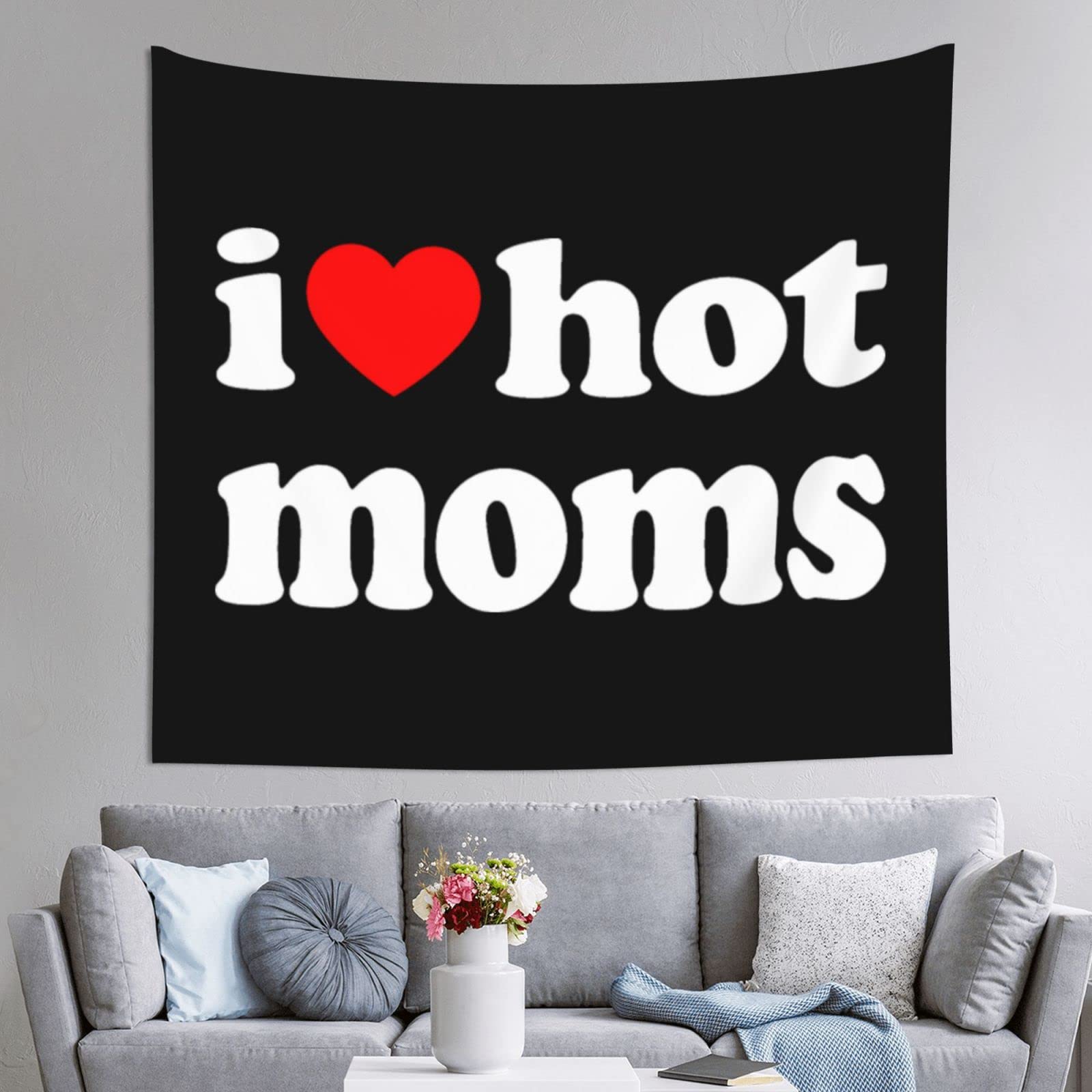 CENTUKE Funny I Love Hot Moms I Heart Hot Moms Gifts Gifts Tapestry Poster Tapestry Wall HangingHippie Hippy Beach Coverlet Curtain Bed Cover Wall Decor Beach Blanket 60x51 inch