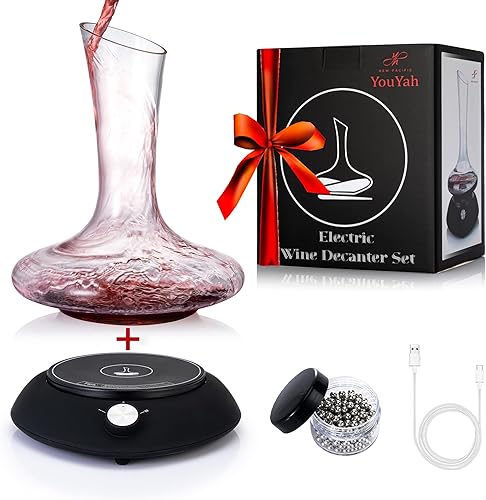 Miniatura 9 de Juego de decantador de vino, jarra de vino tinto con coctelera eléctrica, decantador aireador de vino de rotación automática. Cuentas de limpieza de