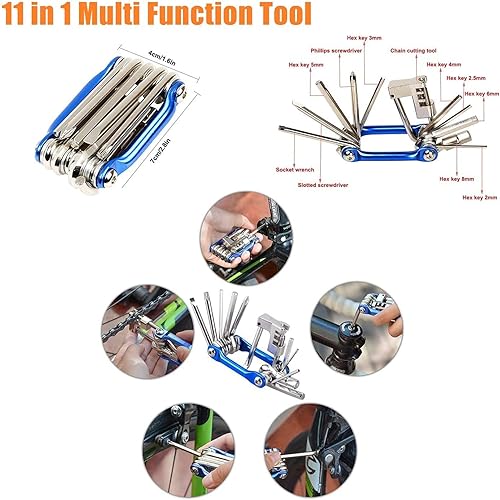Miniatura 2 de Bomba de neumáticos de bicicleta, kits de herramientas de reparación de bicicletas, bolsa de sillín, parches, herramienta multifunción 11 en 1,