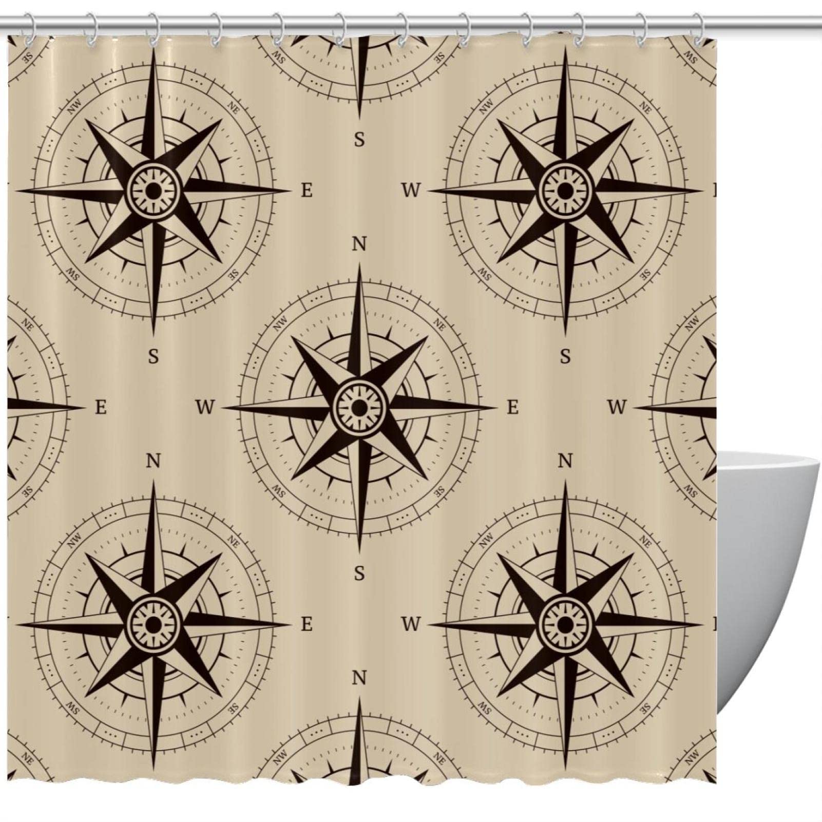 Rideau de douche boussole nautique imperméable rideau de salle de bain tissu