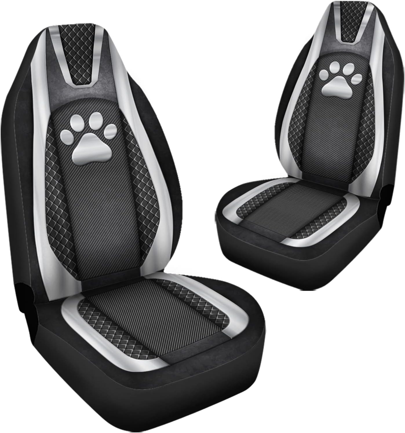 Howilath Silvery Dog Paw Print Car Front Seat Covers Set of 2, Non Slip Auto Seat Covers Accessories Strength Seats Cushion Universal Fit All Vehicle Cars