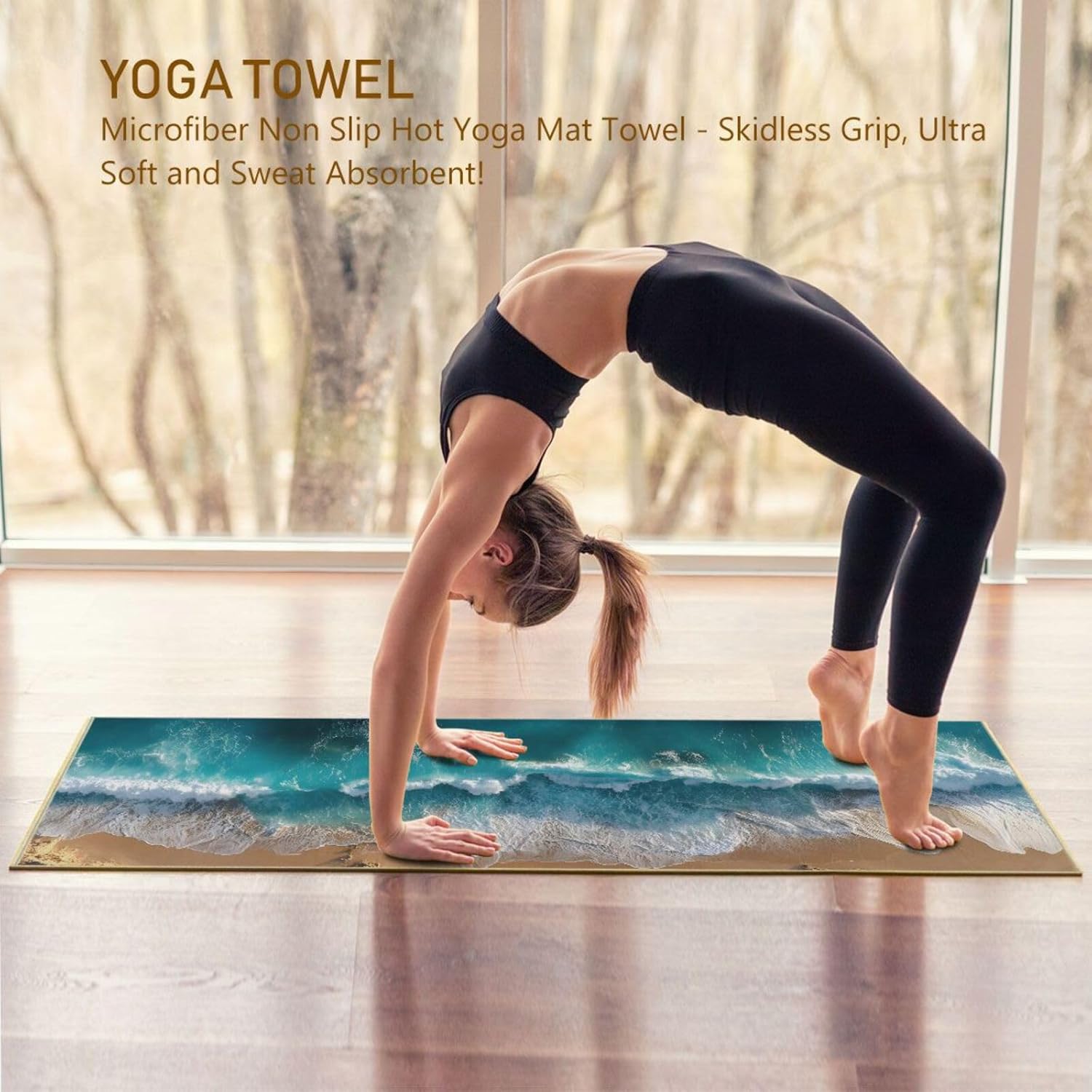 Hot Yoga Towel Beach Sand – Stylish, Non-Slip, Grip Dots, Super Absorbent, 27" x 73" - Yoga Mat Towels for Exercise, Fitness
