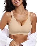 OEAK Womens Wireless Push Up Bras Comfortable Seamless Soft V Neck Brassiere Scalloped Full Coverage Support Everyday Bra