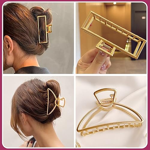Miniatura 6 de Pinzas grandes de metal para el cabello, 4 pinzas antideslizantes grandes doradas con fuerte sujeción para cabello grueso y fino para mujeres y niñas