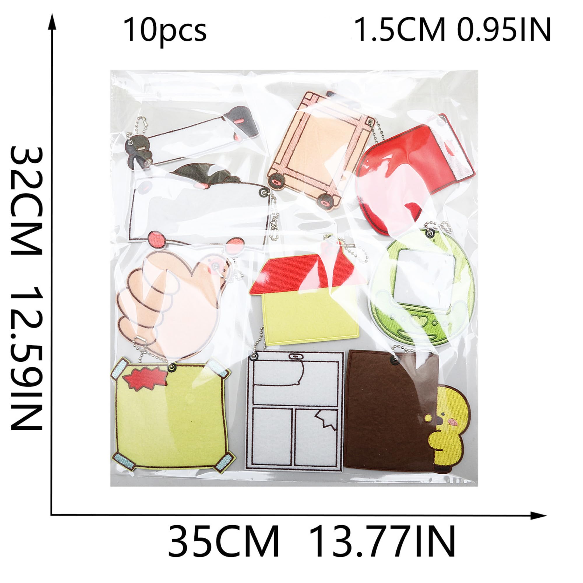 Naprasowanie w kształcie kciuka, naklejki z tkaniny DIY zawieszki bagażowe z łańcuszkiem kulkowym, filcowa podstawa w stylu INS zawieszki do torby, 9 cm x 10,2 cm