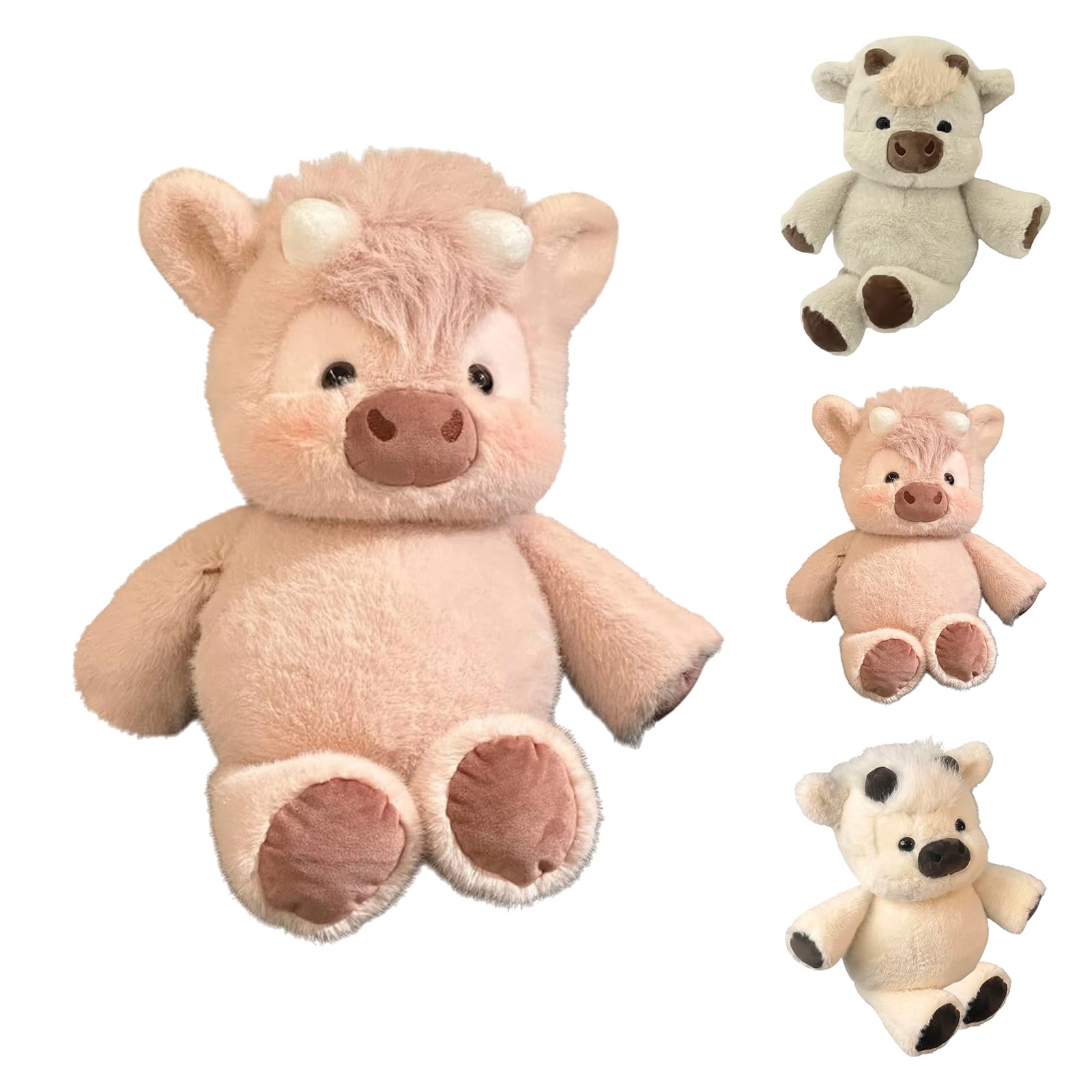 Highland Cow Plush, Soft Teddy Stuffed Animal, Adorable Furry Running Cow Toy for Stress Relief, Emotional Support Plushie Gift for Adults (Pink)