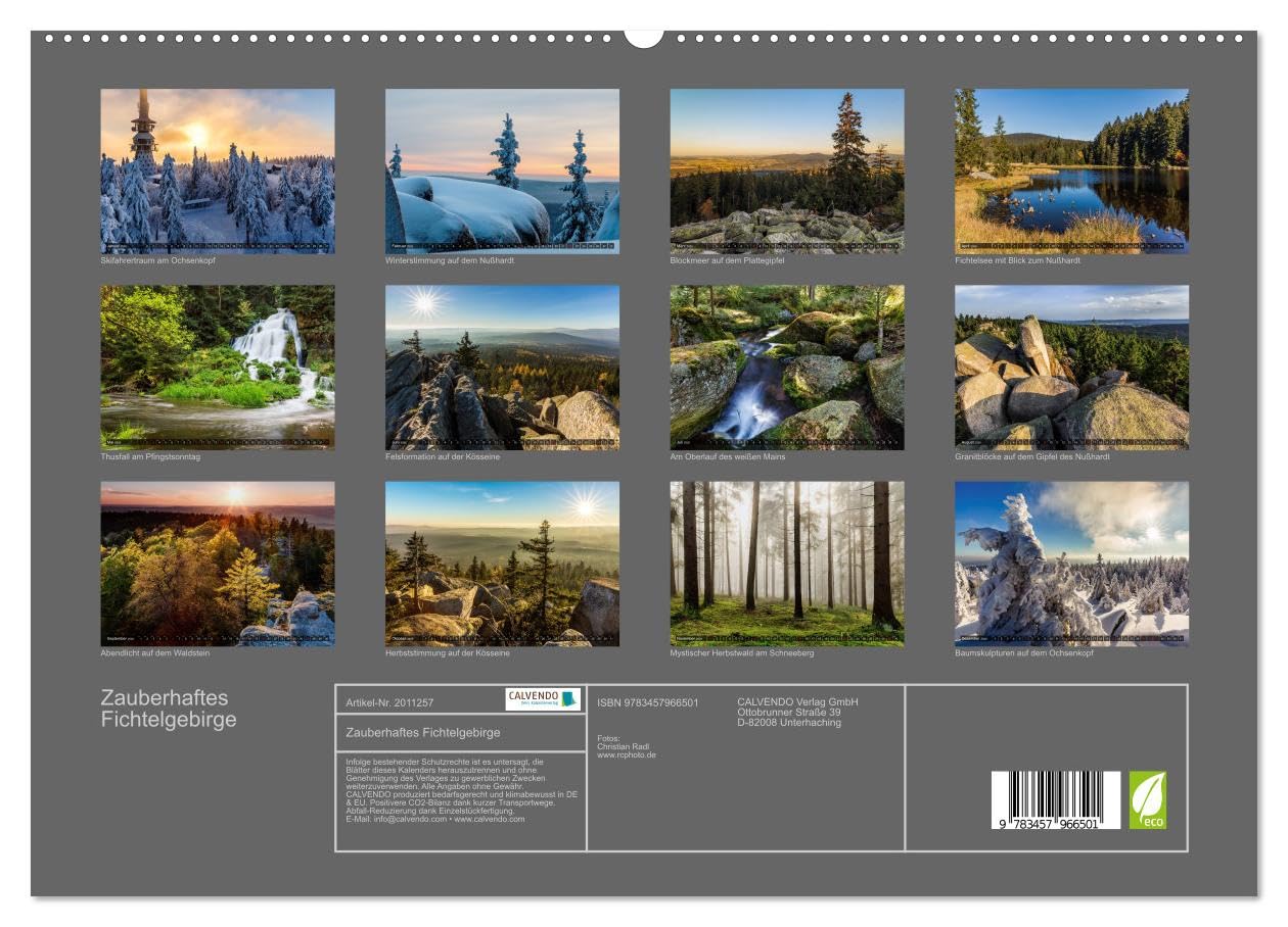 Zauberhaftes Fichtelgebirge (hochwertiger Premium Wandkalender 2026 DIN A2 quer), Kunstdruck in Hochglanz: Die schönsten Plätze im Fichtelgebirge (CALVENDO Orte)