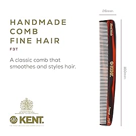 Kent F3T Tortoise Fine Tooth Comb - Hair Parting and Straightening Comb for Men\'s & Women\'s Dandruff Remover, Saw Cut and Hand Polished Made in England