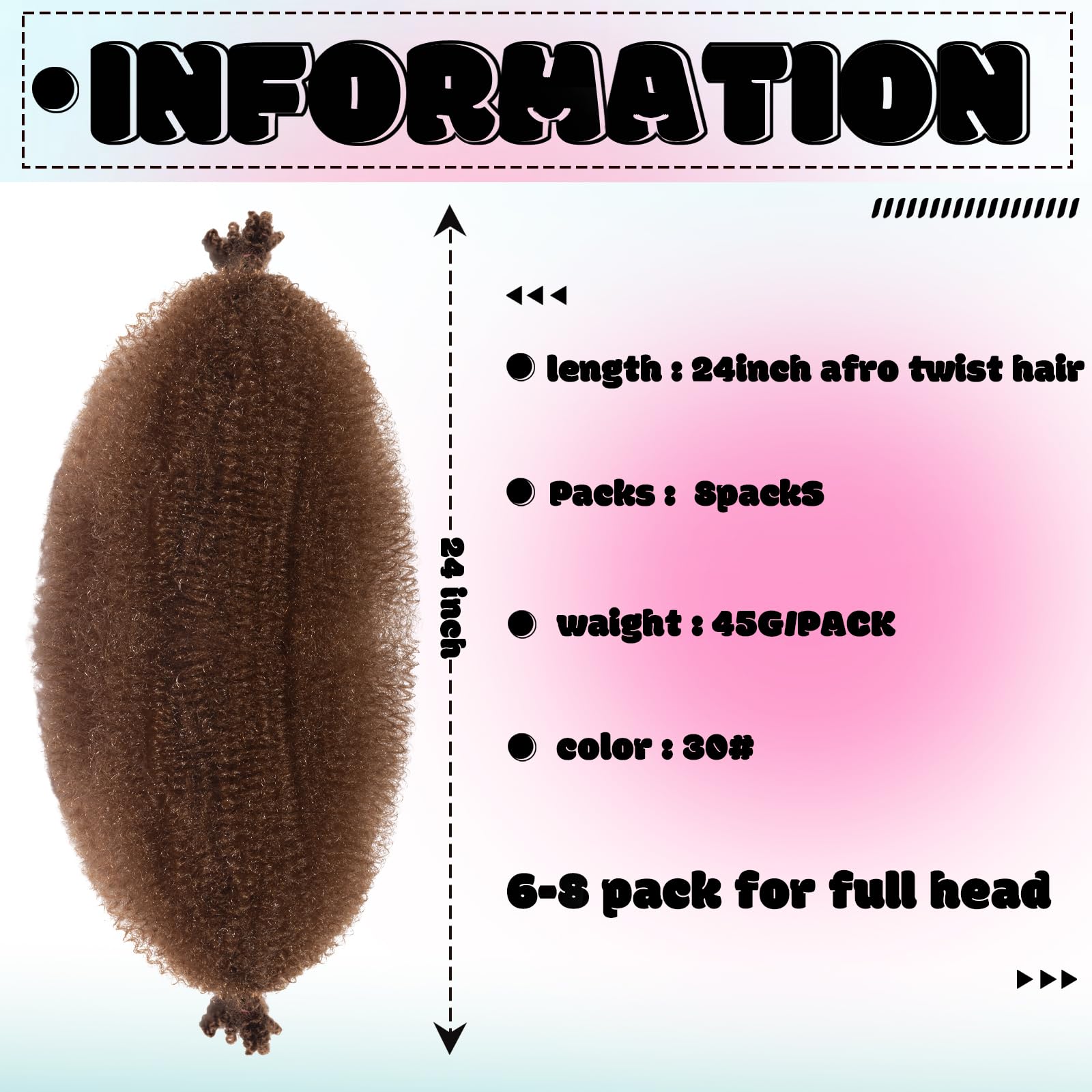 Springy Afro Twist Hair 24 inch 8Packs Pre Fluffed Marley Twist Braiding Hair Spring Twist Hair Wrapping Hair for Soft Locs Hair Extensions (30# - Image 2