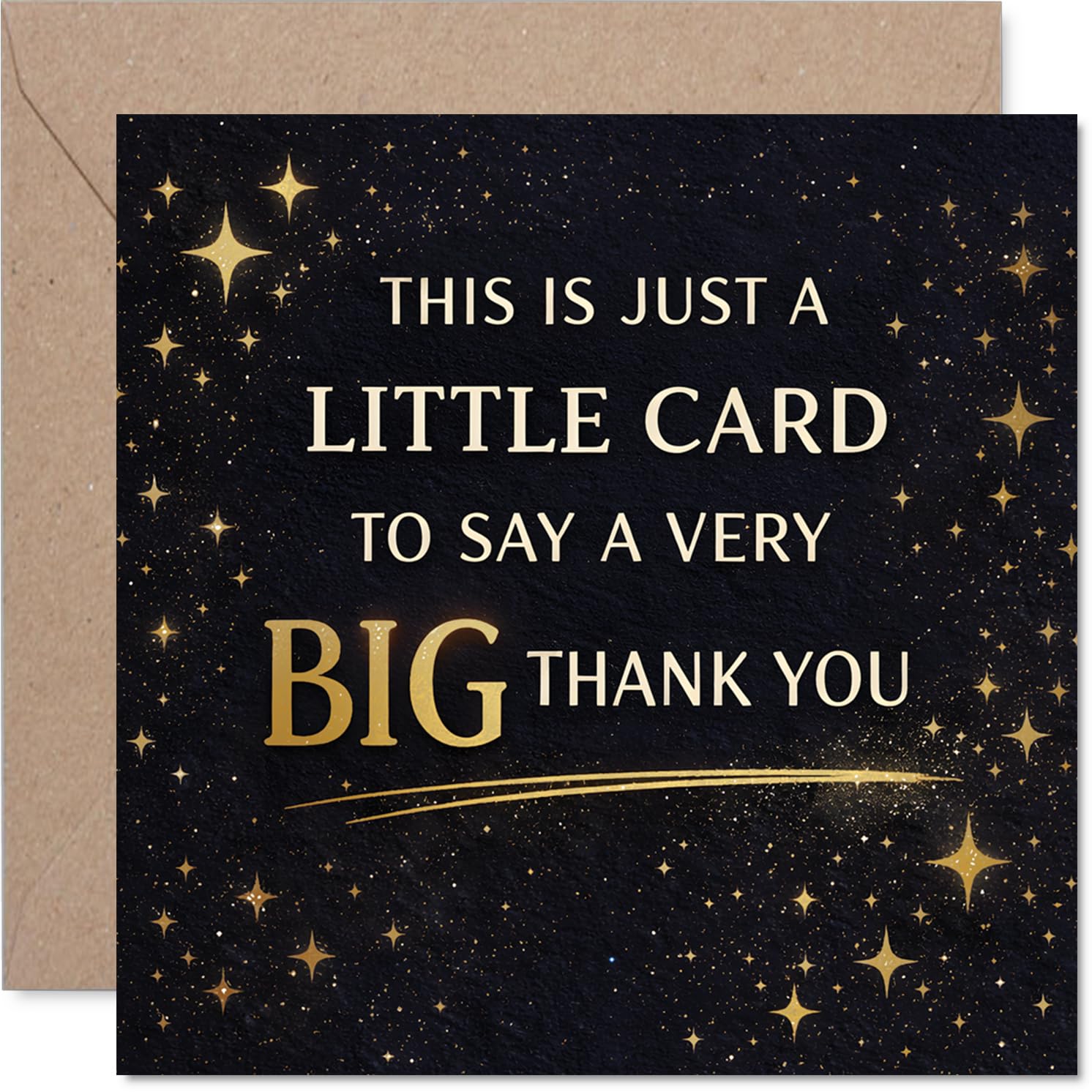 Thankful Thank You Card - A Little Card with a Big Impact - Black and Gold Starry Design Bursts with Gratitude - Stands Out for Heartfelt Thanks - 145mm Square, Envelope Included