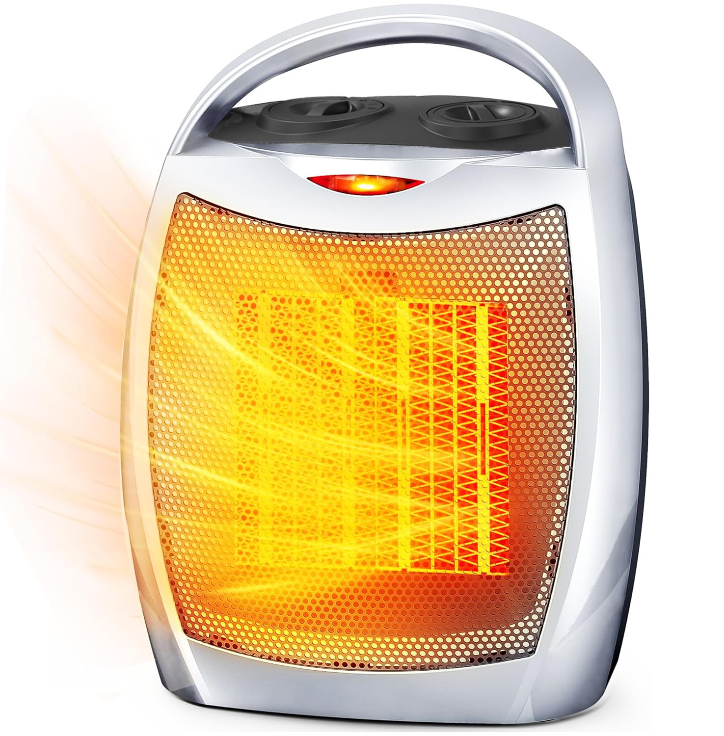 Electactic Small Space Heater w/Thermostat,1500W Portable Electric Heater for Indoor Use, PTC Ceramic Fast Safety Heater Heat Up 200 Sq.ft for Home, Bedroom, Office, Silver-Knob Control