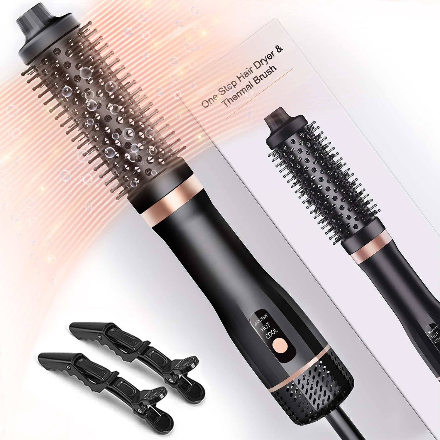 Spazzola termica, spazzola termica Blowout Boost ionica, rende i capelli lisci e lucenti, 5 livelli di temperatura, delicato sui capelli, doppia tensione, spina europea, Sakura rosa