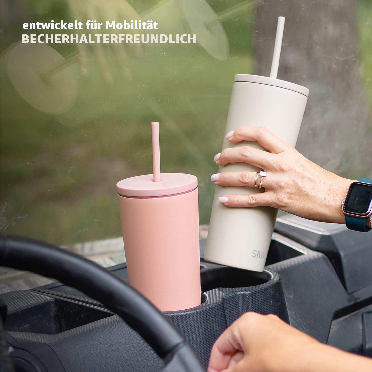 Simple Modern Thermobecher mit Strohhalm und Deckel | Trinkbecher mit Henkel Wiederverwendbare Edelstahl | Geschenke für Frauen und Männer | Classic | 830ml | Forest