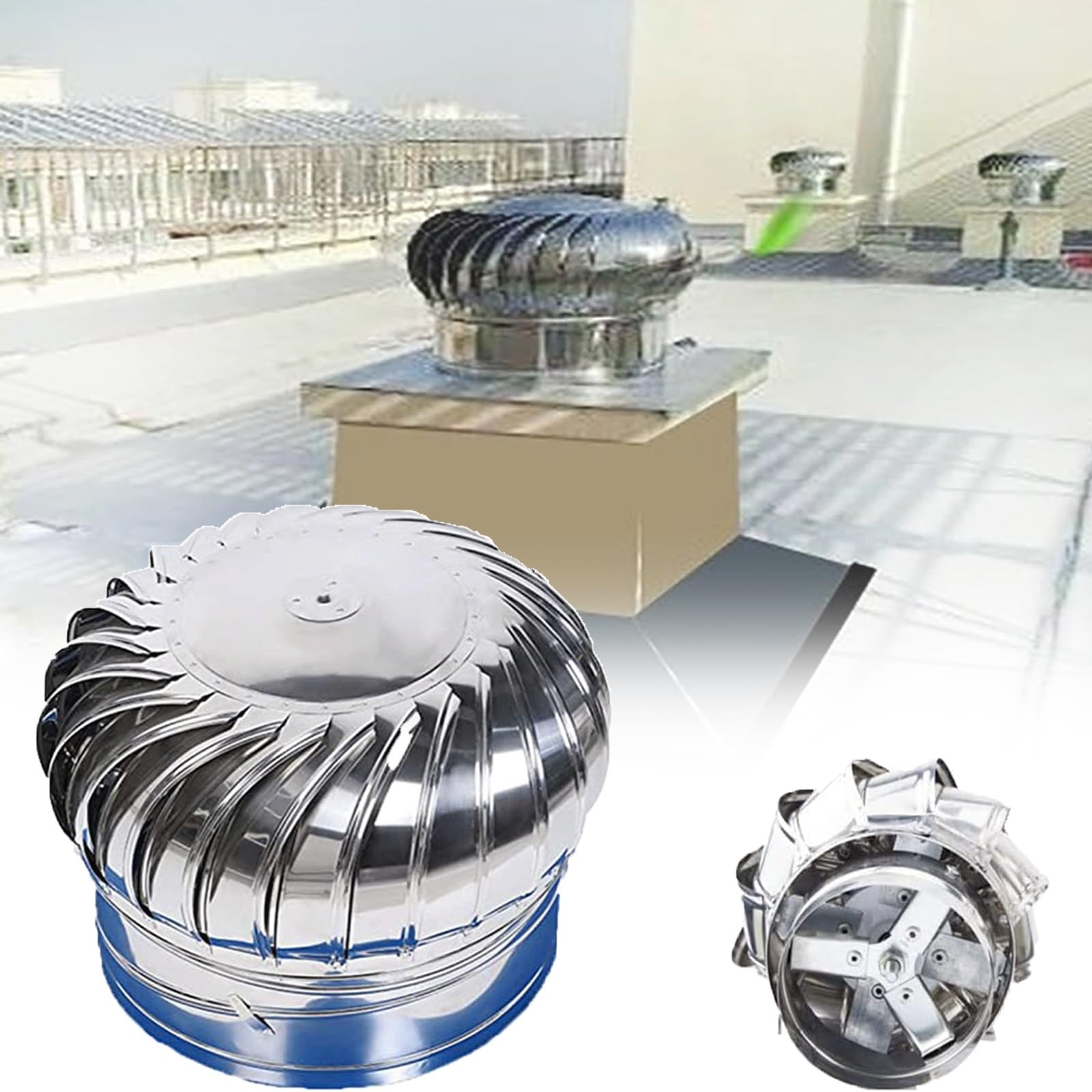 SDCFFC 450mm/18in, 304 Turbine Roof Vent, Chimney Cowl Air Vent Attic Ventilator Fan, for Farm Leak Proof Vent Cap Fan