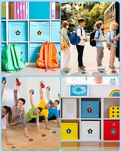 Miniatura 6 de PETCEE Calcomanías de línea para aula, 36 unidades de puntos de línea de estrellas para piso de aula, calcomanías de números para preescolar y