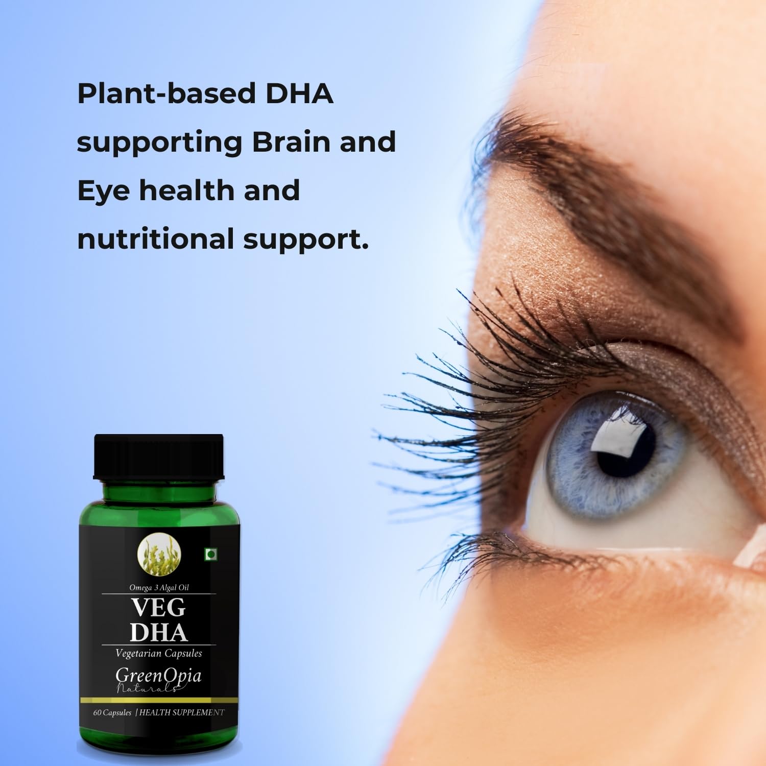 Veg DHA Omega-3 Capsules | 60 Vegetarian Capsules | Algal Oil Plant-Based | Supports Brain, Eye & Heart Health | Mercury-Free | Gluten-Free | For Vegetarians & Vegans | Men & Women — Amazon image 3