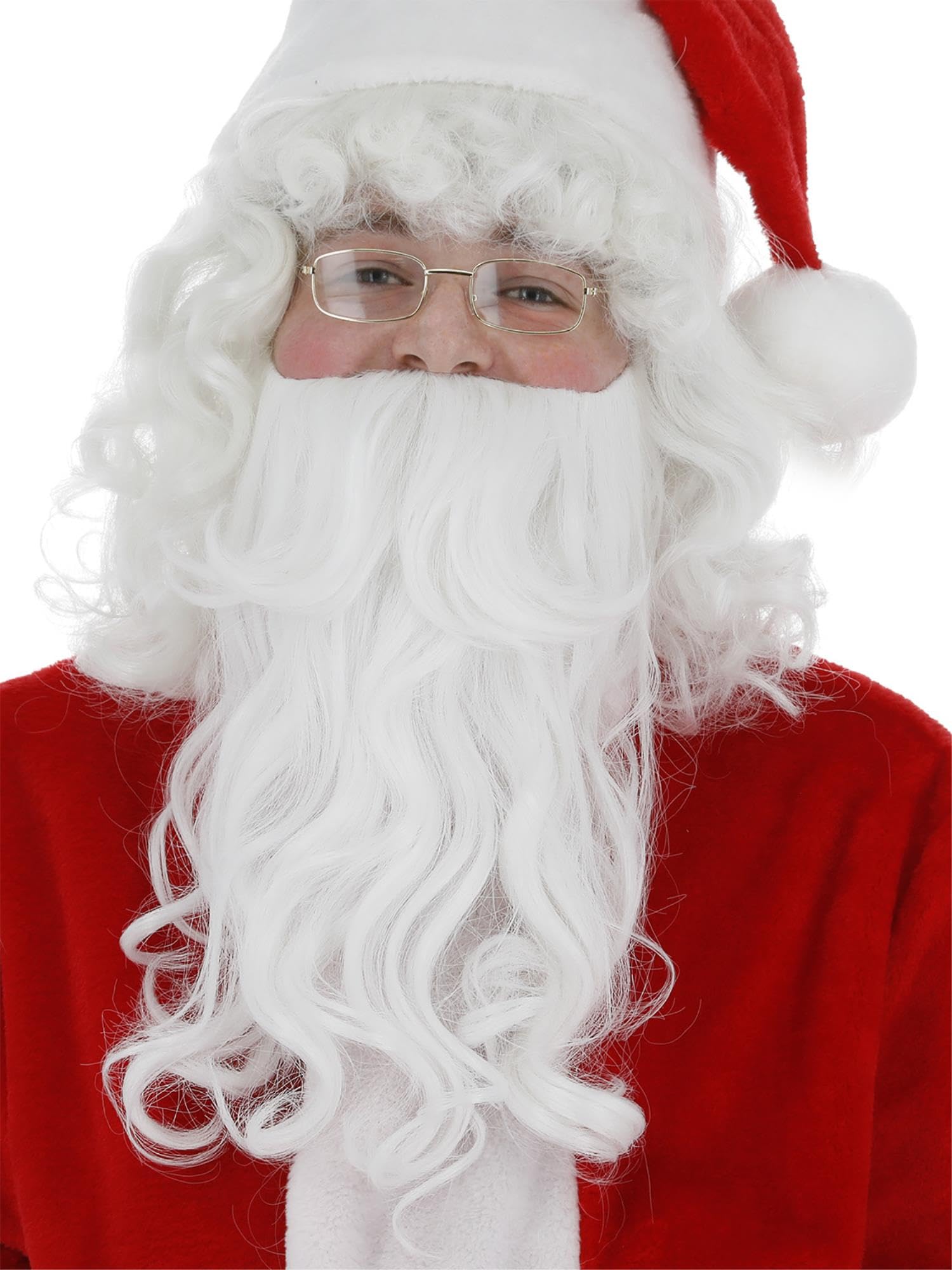 Smiffys Deluxe Santa Beard, White 38cm / 15in, Christmas Fancy Dress Accessory, Santa Dress Up Cosmetics & Disguises.