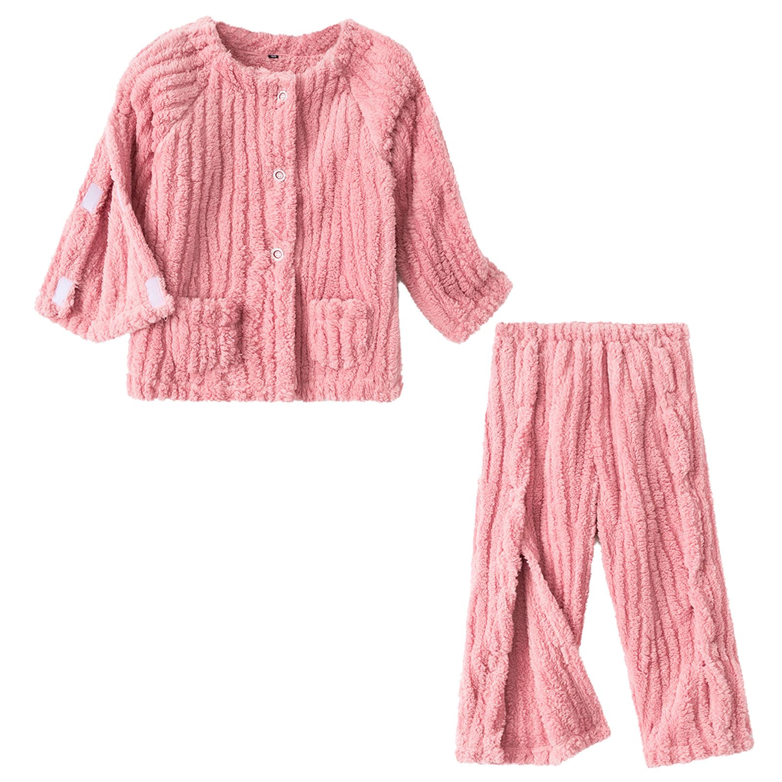 Bambini Cura Ospedale Abito Pigiama Fuzzy Set per Ragazze Ragazzi Caldo Soffice Loungewear Morbido Peluche Pigiama,Rosa,L