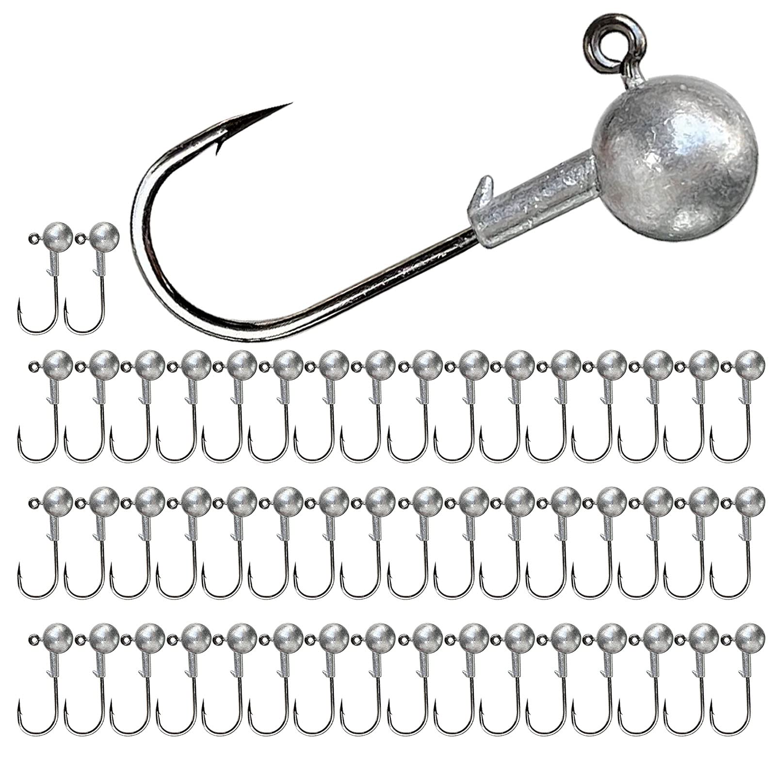 UperUper 50pcs Round Ball Fishing Jig Heads Set, Fishing Hooks for Saltwater Freshwater Swimbait Bass Trout, 1/8oz 1/6oz 1/4oz