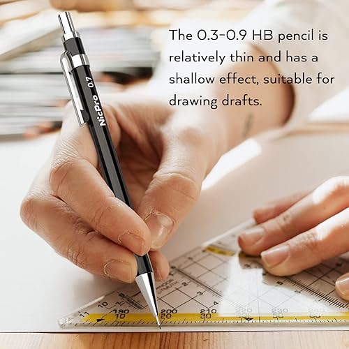 Miniatura 7 de Nicpro Juego de 6 lápices mecánicos artísticos, lápices de dibujo de metal negro de 0.3, 0.5, 0.7, 0.035in y 2 soportes de plomo de grafito de 0.079