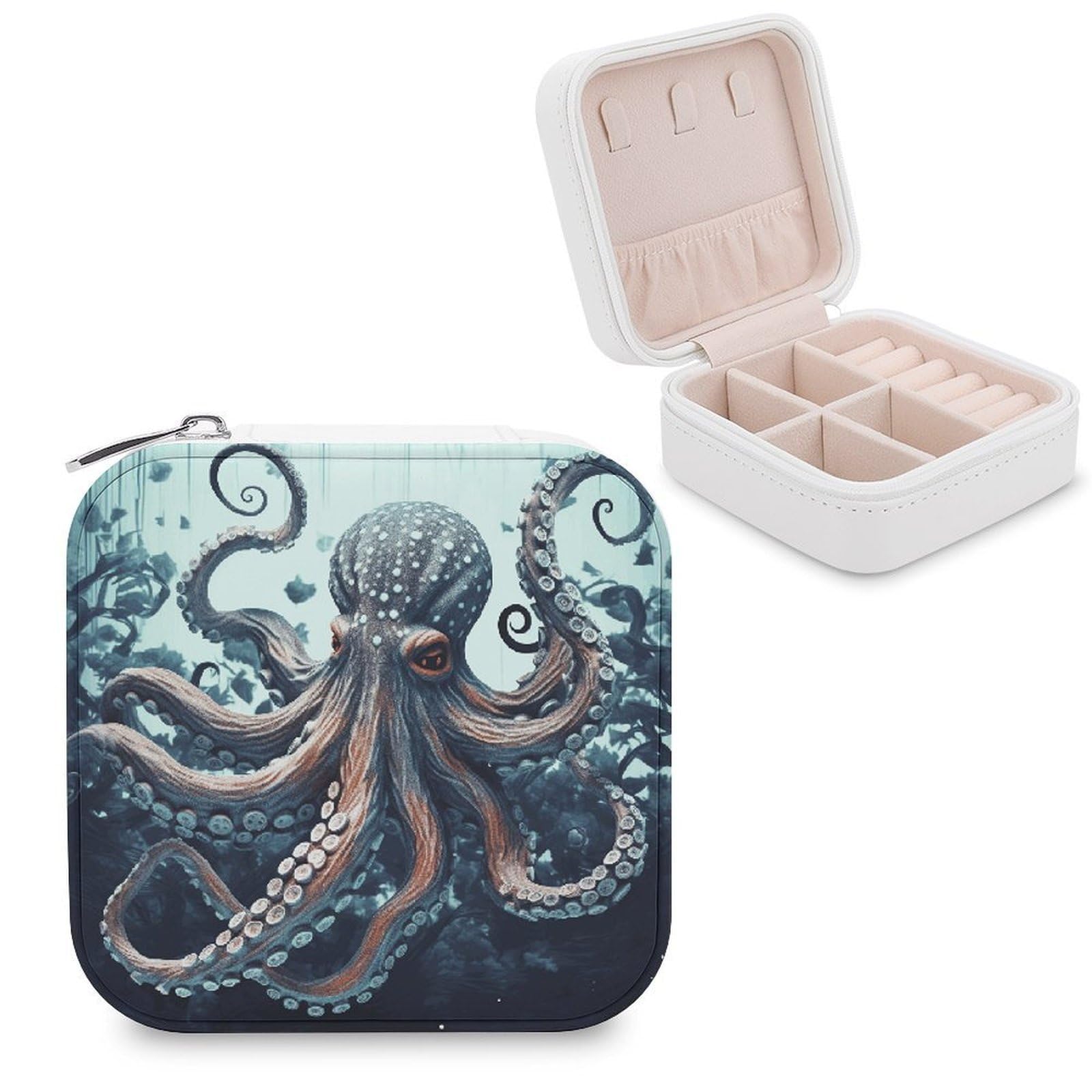 FekiLoot Cool Octopus Jewelry Case Personalized Leather Jewelry Box Mini Travel Jewelry Case Small Portable Jewelry Organizer for Ring Earrings Necklace Bracelet
