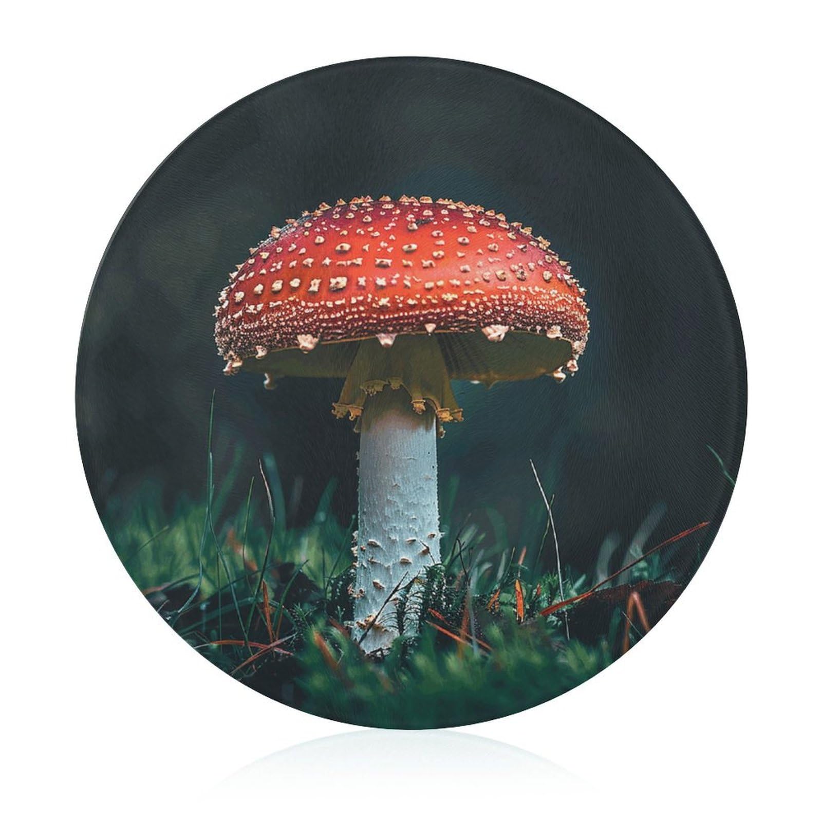Planche en verre résistant rayures et chaleur motif champignon rouge 20cm