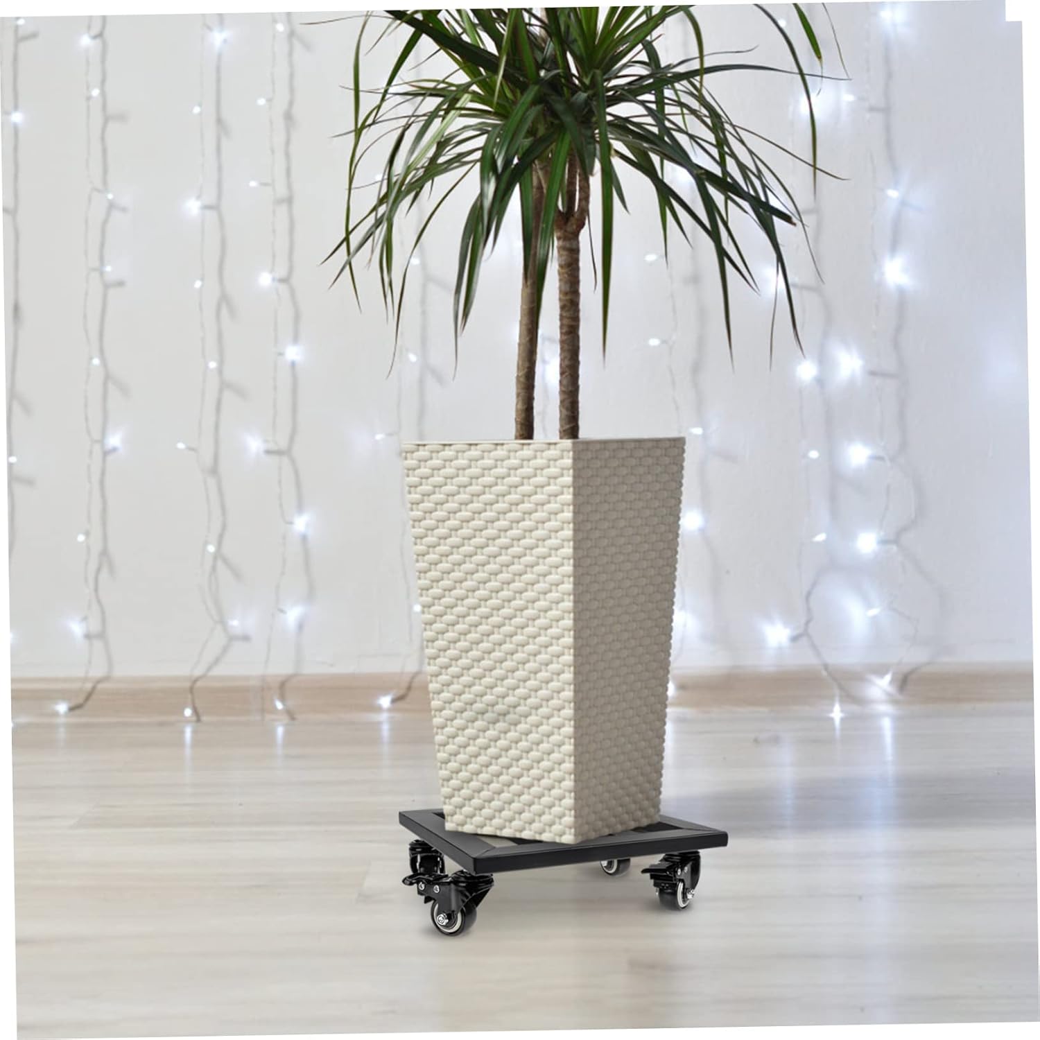 POPETPOP Outdoor Plant Pot Tray Wheels Iron Flower Pot Stand Plant Stand for Indoor Herb Garden