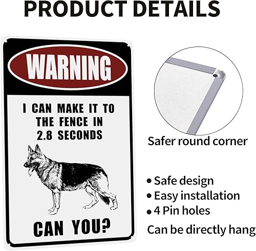 Miniatura 4 de Letrero de advertencia de metal con texto en inglés "I Can Make It to The Fence in 2.8" Sec. Letrero de advertencia de pastor alemán para exteriores