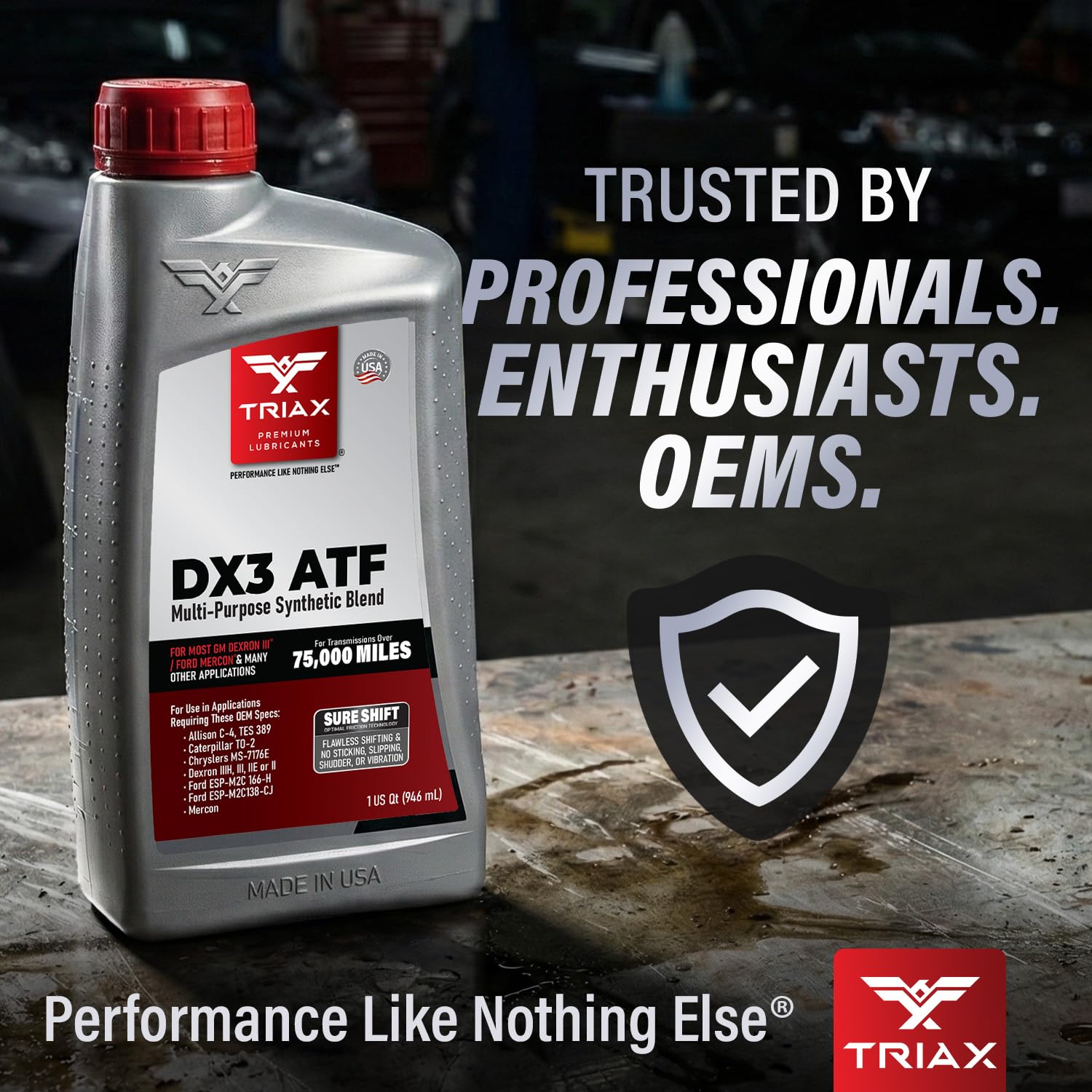 TRIAX DX3 ATF - Compatible con la mayoría de aplicaciones GM Dexron III y Ford Mercon- Multiusos, optimizado por fricción, líquido de transmisión automática de alto kilometraje (5 cuartos de galón)