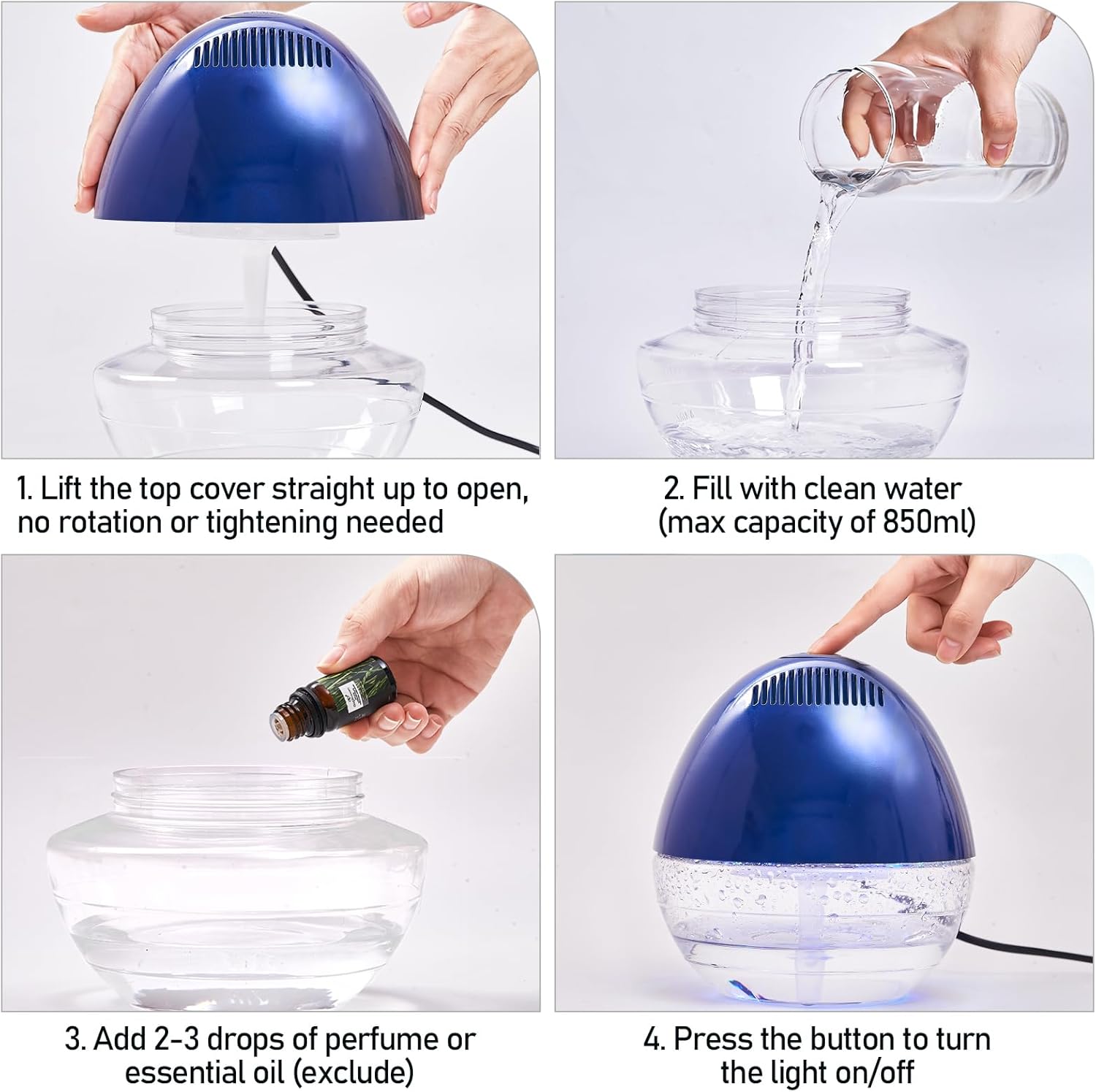 Water-Based Purifier Air Washer, Variable Speed Air Washer Aroma Diffuser with 7 Color 12 LED Night Light, Aroma Fresher Small Air Cleaner, Air Revitalizer & Freshener for Home, Office