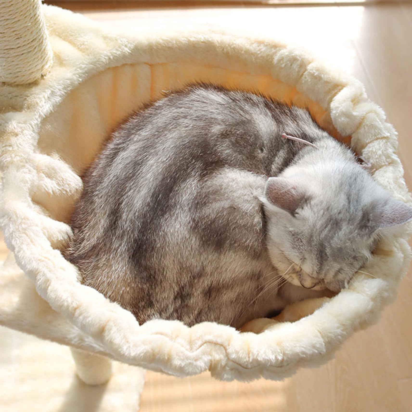 Panier hamac pour chat – Grande fixation d'arbre en forme de cuillère, pièce de rechange douce et résistante aux rayures, lavable, facile à installer, beige, 43,2 cm de diamètre
