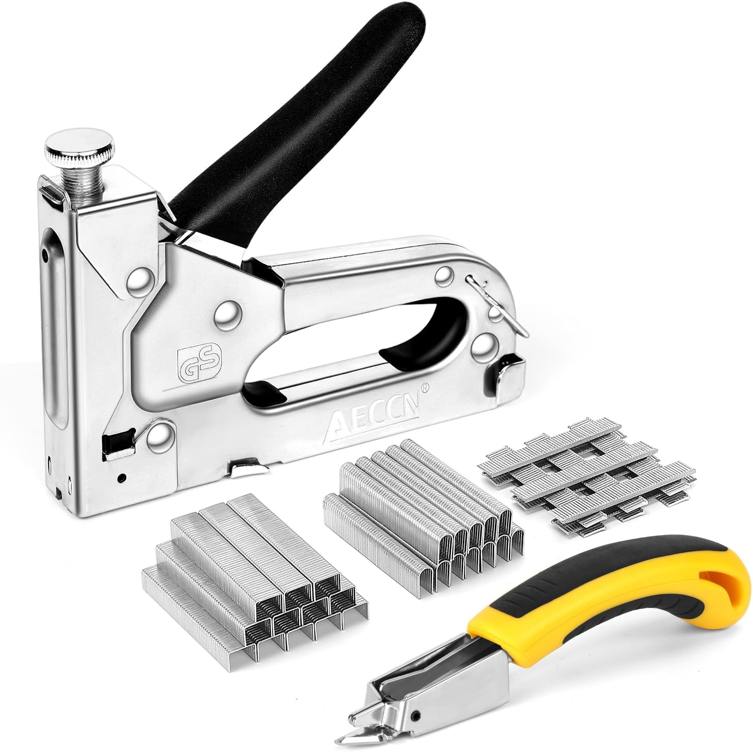 Manual Stapler - Professional 3 in 1 Staple Gun with 2100 Staples, 3 Way Gun for Staples/Stapler for Upholstery, Decoration, Furniture, Doors and Windows