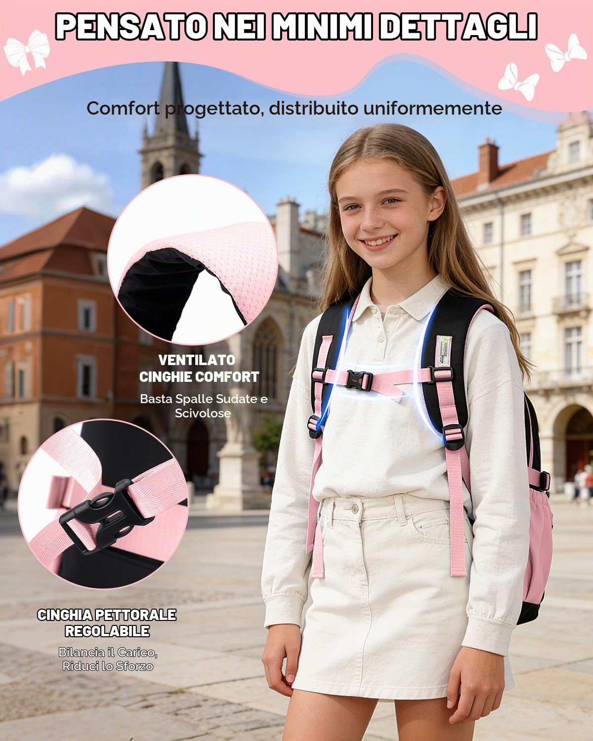 Amythe Zaino per Ragazze Scuola Elementare e Media - Zaino Scuola Grande 30L per Porta PC 15.6", Zaini Casual Impermeabile per Adolescenti 10-18 Anni - Adatto a Carrelli -Rosa