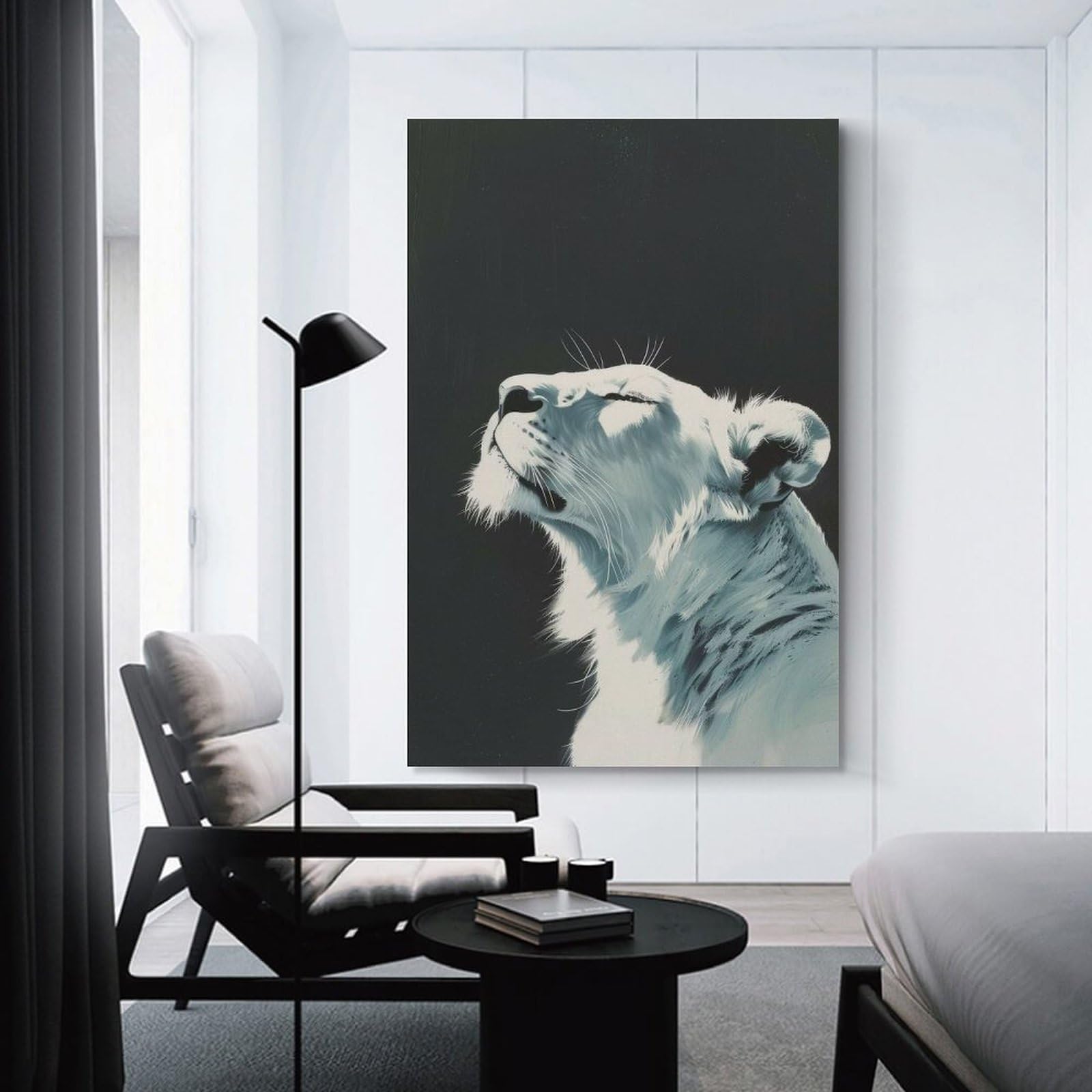Junmoney Unframe-Style-16 Canvas Wall Art White Lion Portrait(2), 24X36inch(60X90cm), For Bedroom, Guest Room Or Reading Nook, Canvas Wall Decor For Personal Spaces
