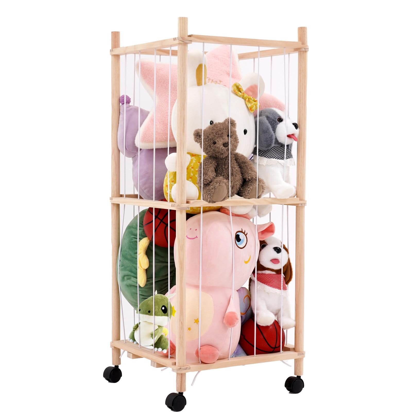 Estante de almacenamiento de animales de peluche de madera de zoológico, organizador de guardería, jaula de zoológico para guardería, sala de juegos, dormitorio, habitación de los niños, regalo de