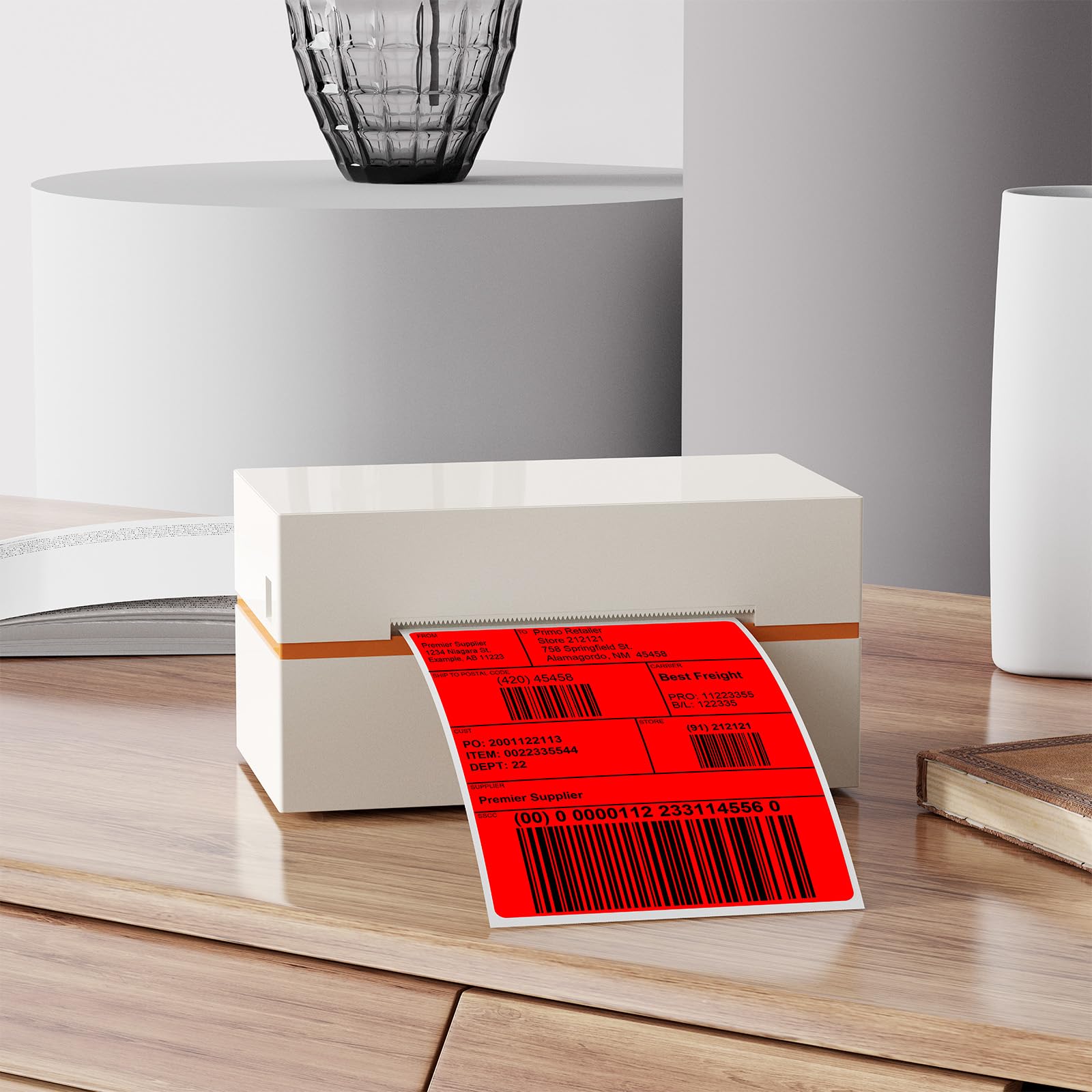 Lot de 250 rouleaux d'étiquettes thermiques rectangulaires en vinyle imperméable pour code QR et adresse de bureau Rouge 15,2 x 10,2 cm