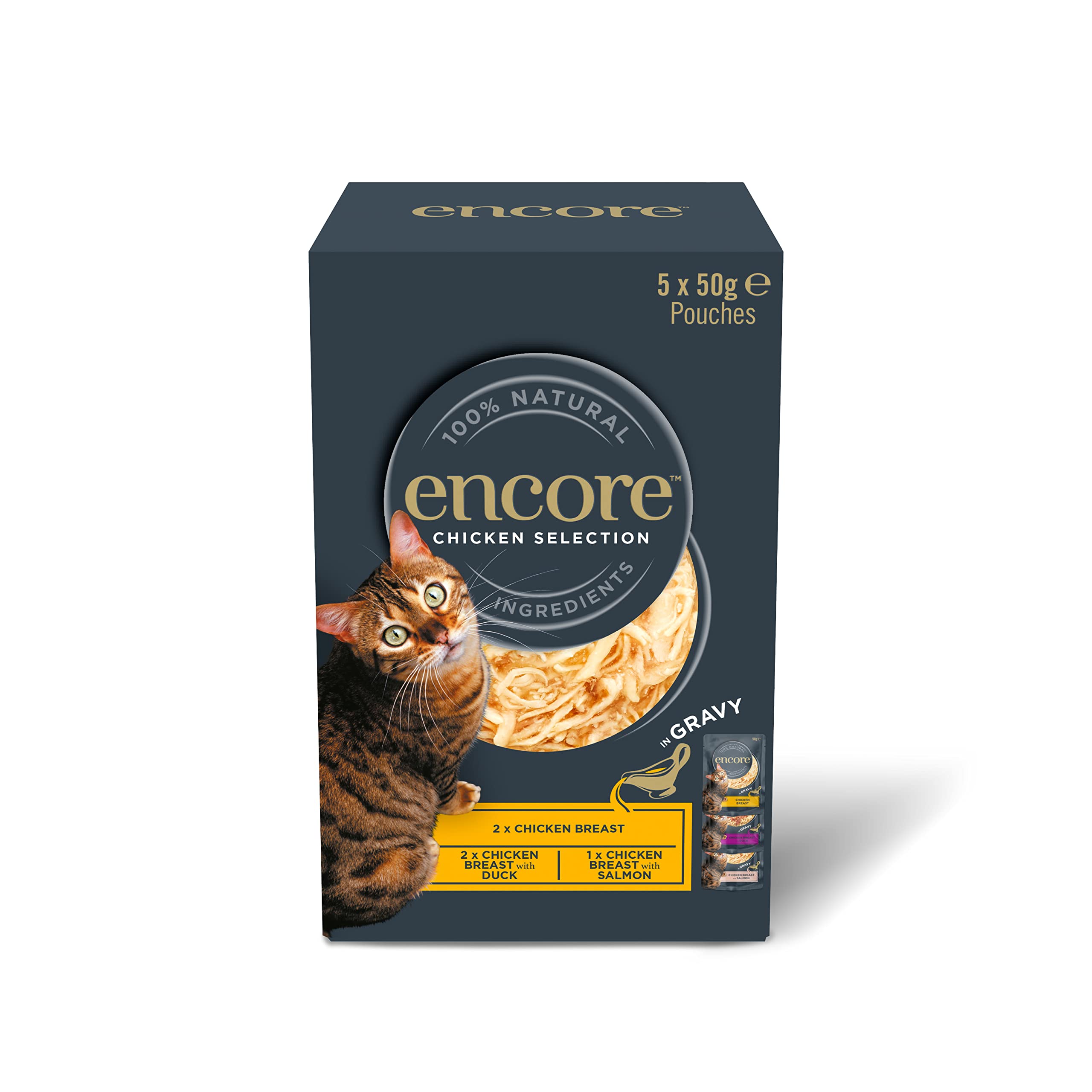 Encore Natural Wet Cat Food, Pouch Multipack Chicken Selection in Gravy, 50g (5x50g Pouches)