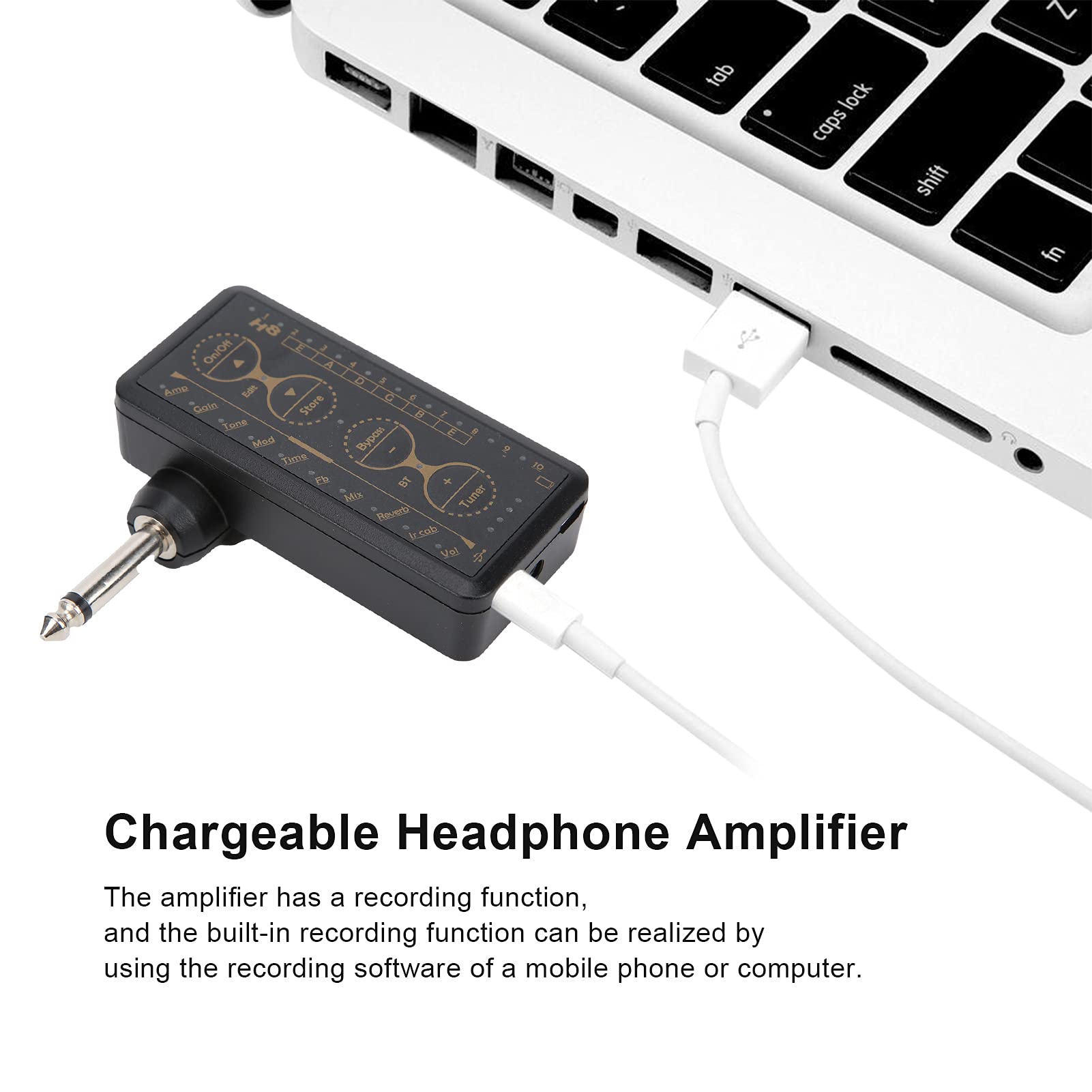 Amplificatore per cuffie per chitarra portatile ricaricabile con effetti incorporati Funzione scheda audio per prestazioni di pratica della chitarra Materiale ABS