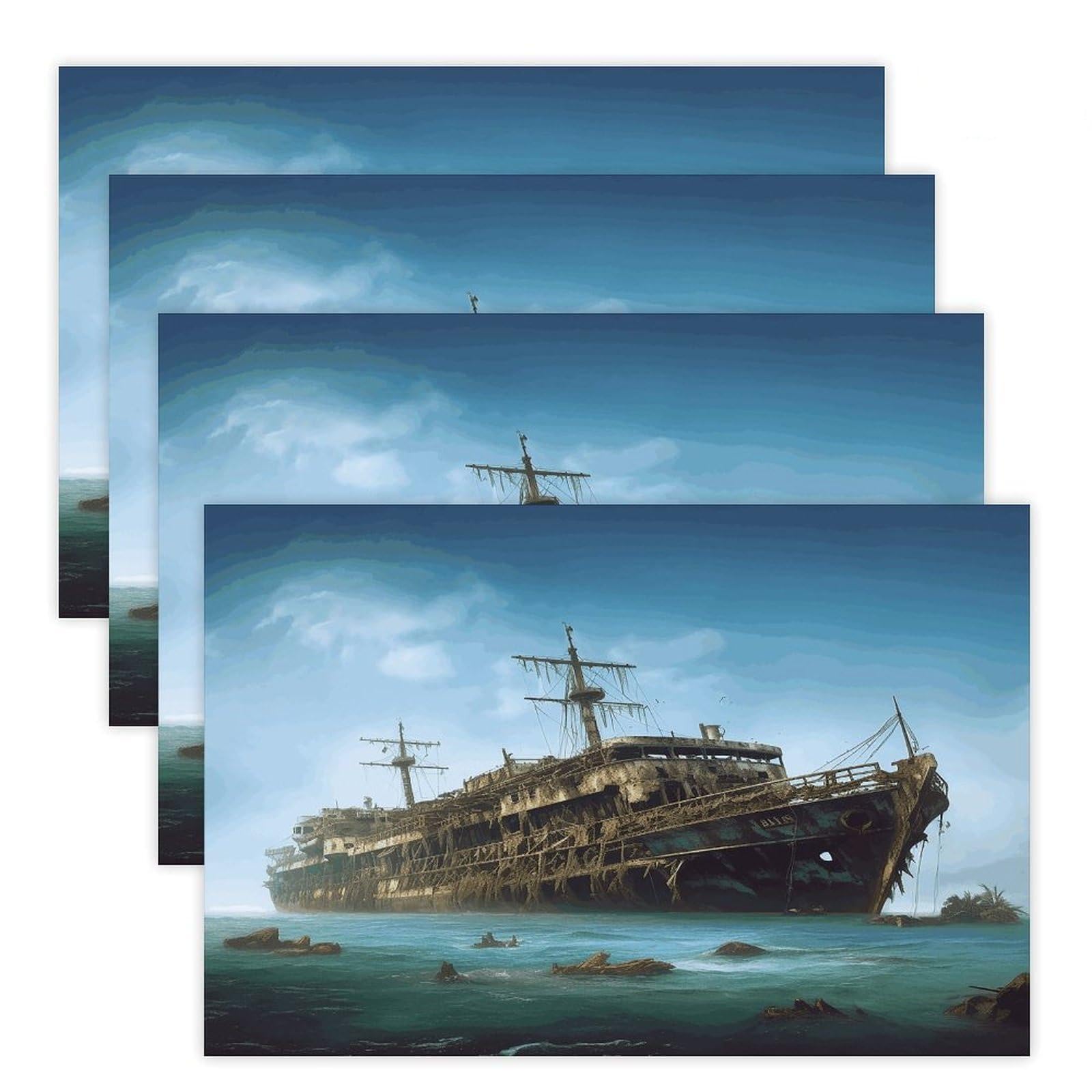 Abandoned Cruise Ship at Sea Placemats Non-Slip Heat Resistant Table Mats Flax Washable Cloth Place Mats Easy to Clean Premium Placemat for Kitchen Dining Table Decor Party Outdoor