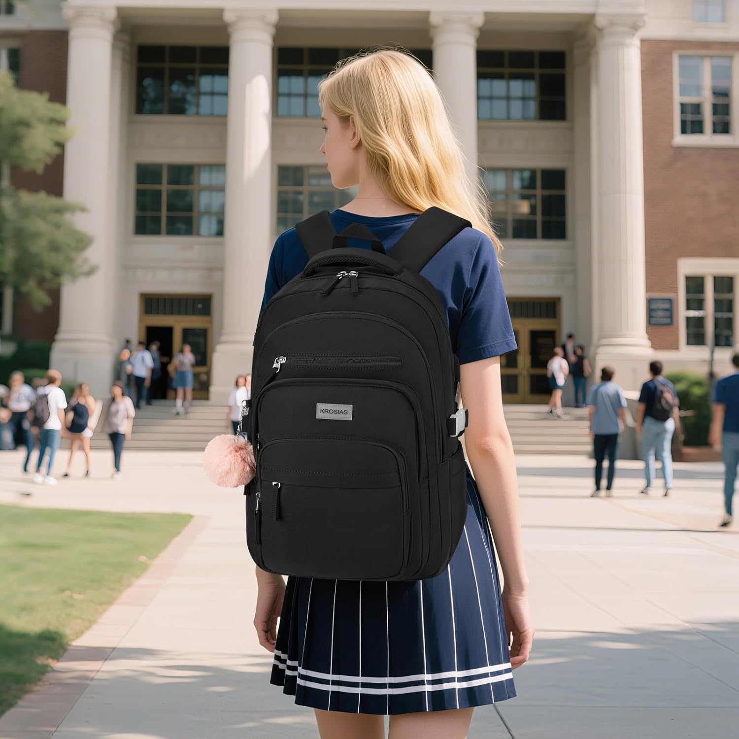 Student Laptop Backpack for College Teen Girls, Middle High School Aesthetic Bookbag Large 15.6 Inch Laptop Bag Travel Back Pack for Women (Black)