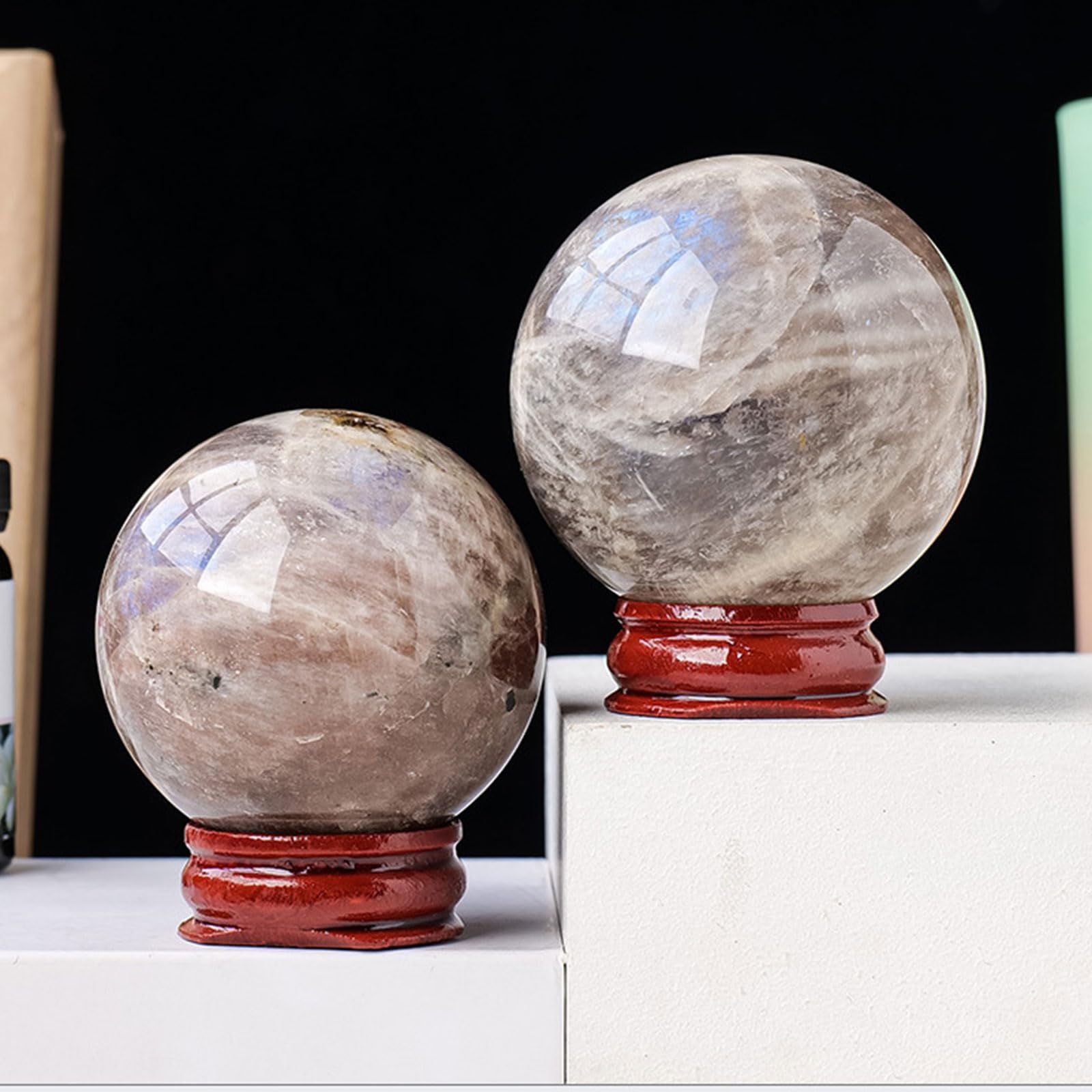 Bola de Cristal de fluorita, Bola de Cristal Piedra Lunar Ojo Azul Natural for meditación Fengshui decoración del hogar(55~60mm)