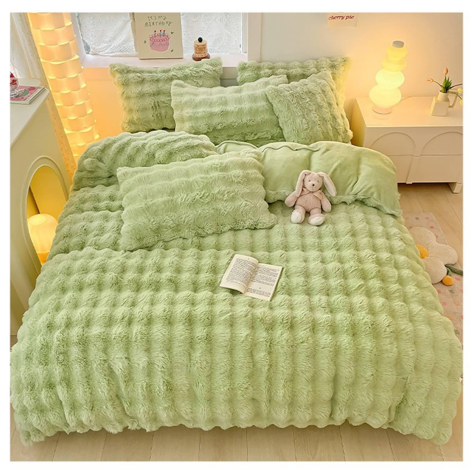 4-częściowy zestaw pościeli na łóżko 150 cm, poszwa na kołdrę 200 x 230 cm, prześcieradło z gumką 150 x 200 cm i 2 poszewki na poduszkę, jednokolorowa, mikrofibra, poliester, zielony