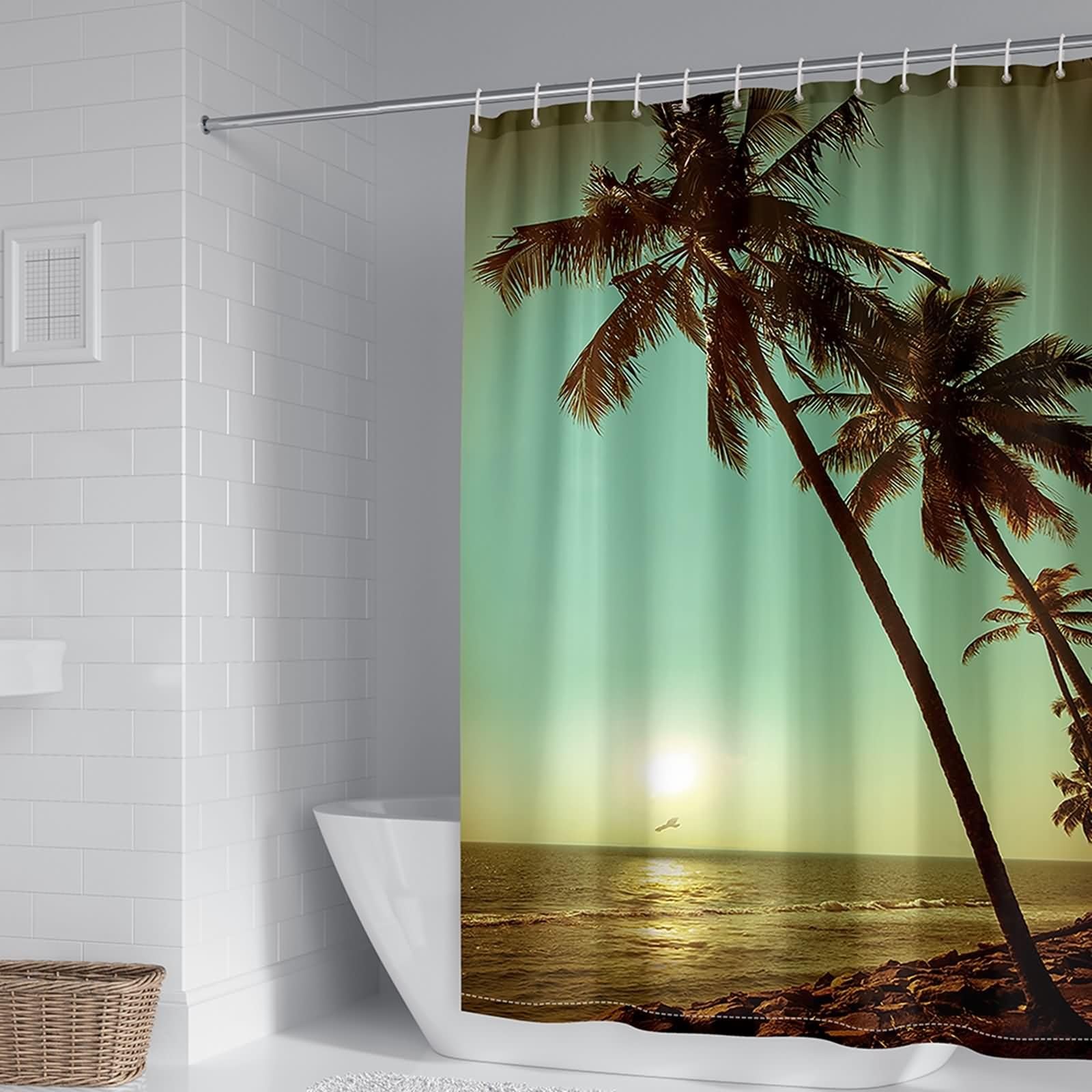 Rideau de douche imperméable 300x200 en tissu polyester jaune et vert