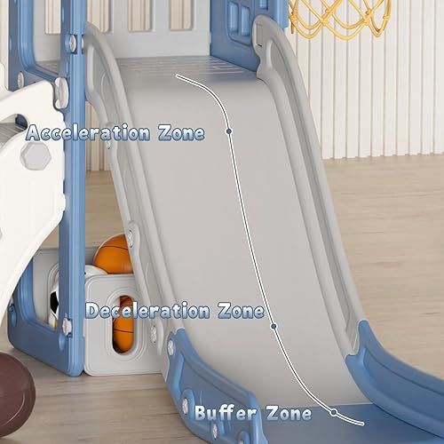 Miniatura 3 de XJD Tobogán 5 en 1 para niños pequeños de 1 a 3 años, juego para interiores y exteriores con aro de baloncesto y pelota, espacio de almacenamiento y
