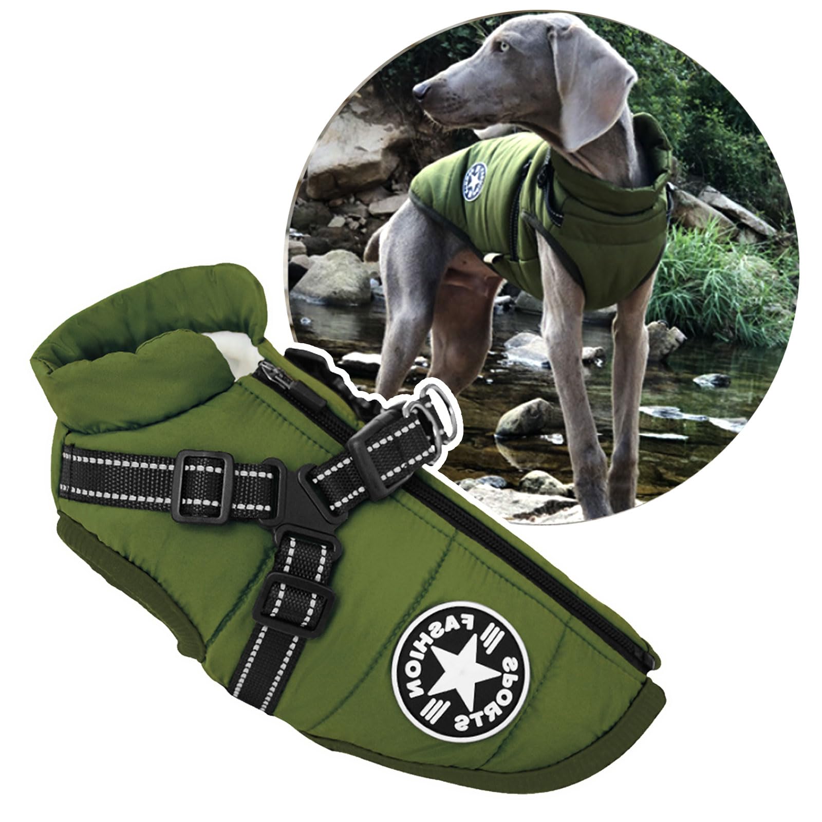 2-in-1-Hunde-Wintermantel mit Geschirr für große Hunde, Outdoor, warme Hundejacke, kaltes Wetter, gepolsterte Hundeweste, Kleidung für Katzen, Welpen, große Hunde