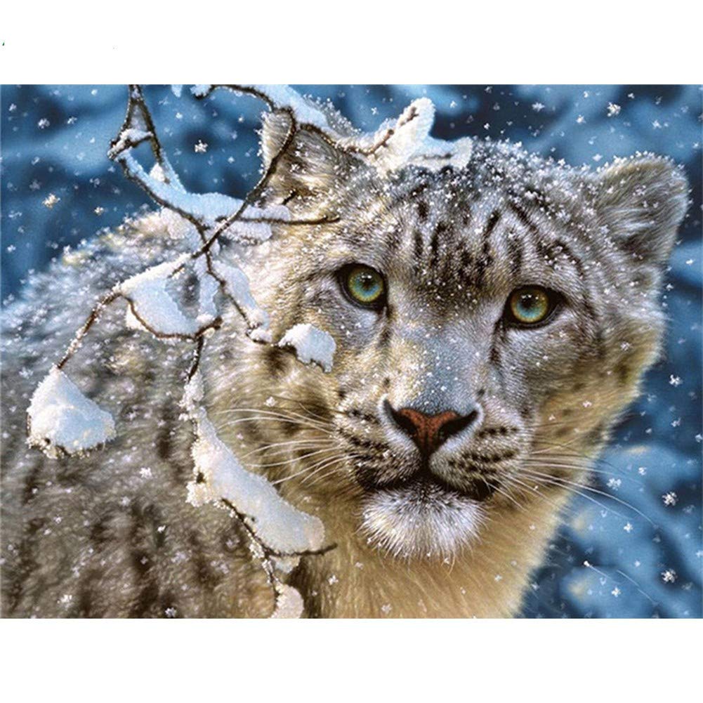 Diamond painting léopard des neiges 5D pour sublimer la décoration du salon 60x80