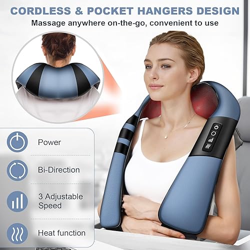 Miniatura 2 de Masajeador Shiatsu inalámbrico de cuello y hombros con calor, masajeador de espalda para aliviar el dolor de tejido profundo 3D, masajeador de